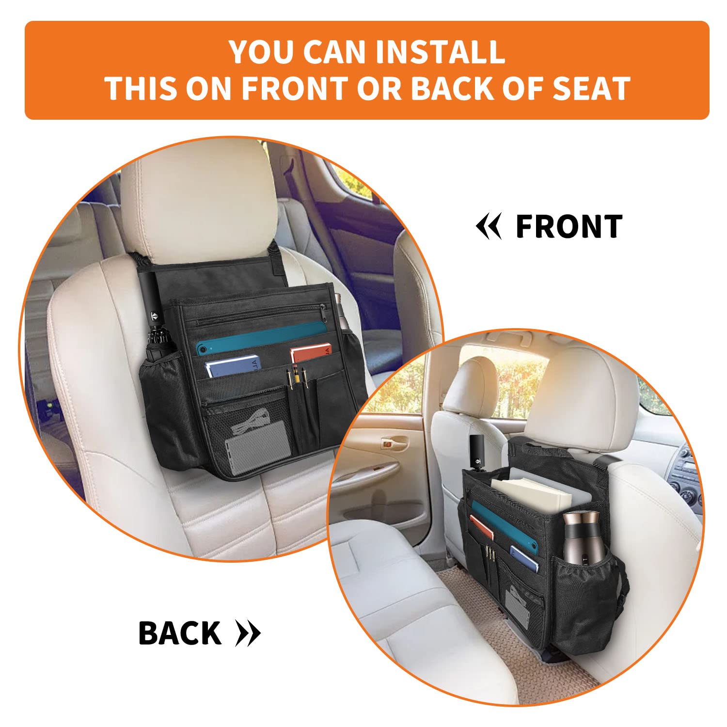 Car Front Seat Organizer with Laptop Pocket and Cup Holders