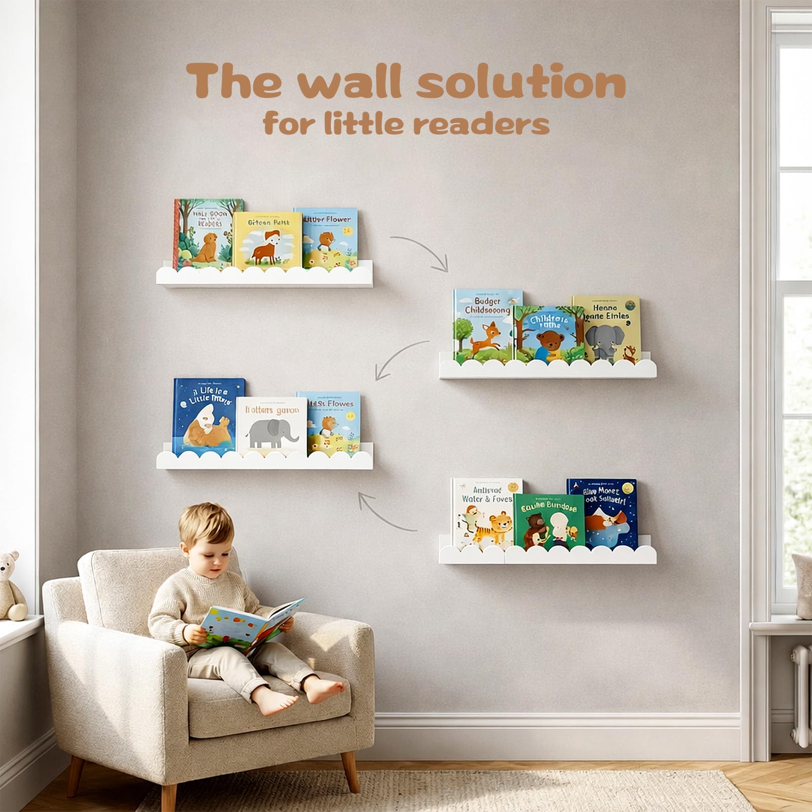 White Floating Shelves for Kids Room - 4 Pack