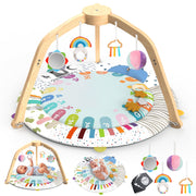 Baby Play Gym - Wooden Baby Tummy Time Play Mat with 5 Developmental Zones
