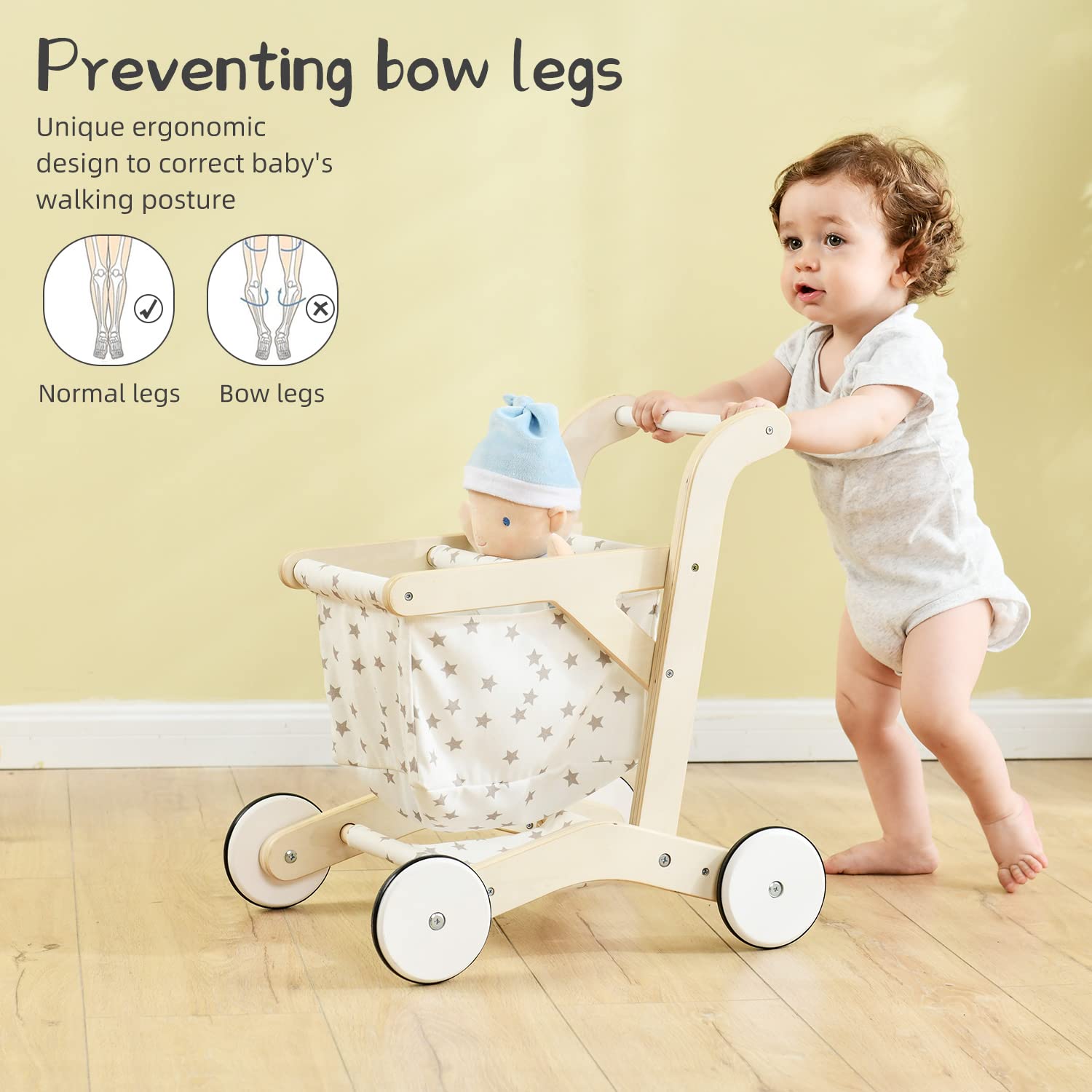 Wooden Baby Push Walker Shopping Cart