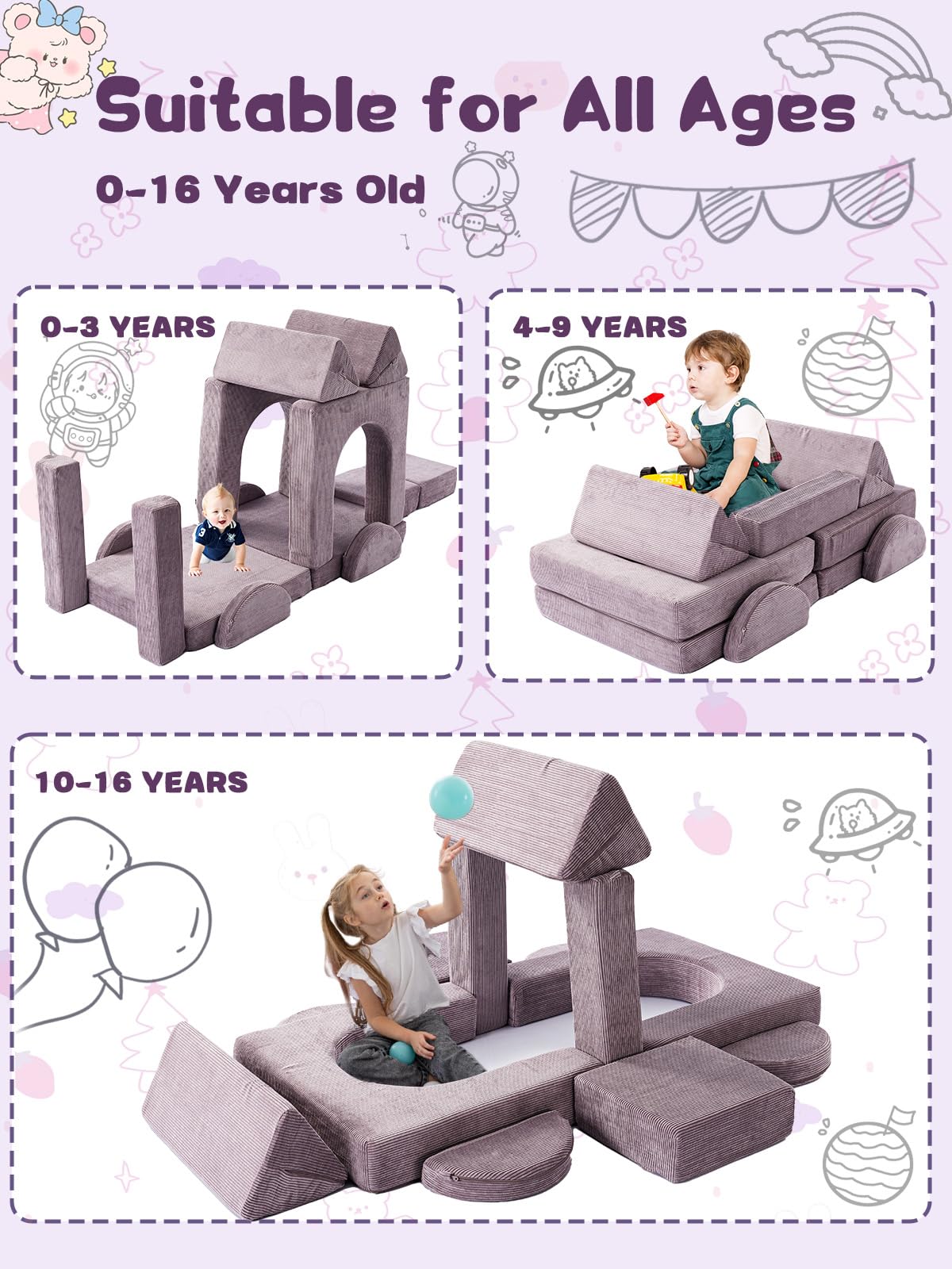14-Piece Modular Kids Play Couch