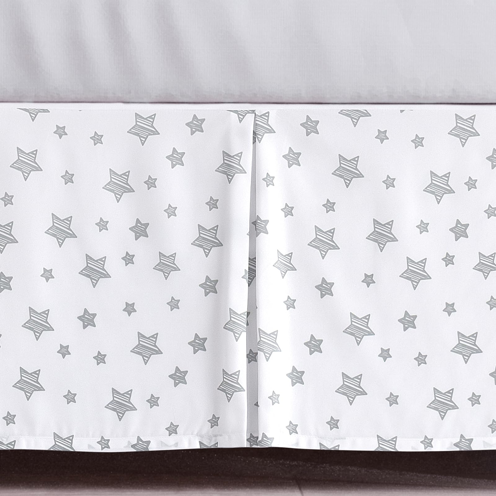 Crib Skirt Boy Girl Pleated Dust Ruffle Machine Washable, 14" Drop, Toddler Crib Bed Skirt White with Grey Star, Microfiber Nursery Standard Crib Bedding Skirt