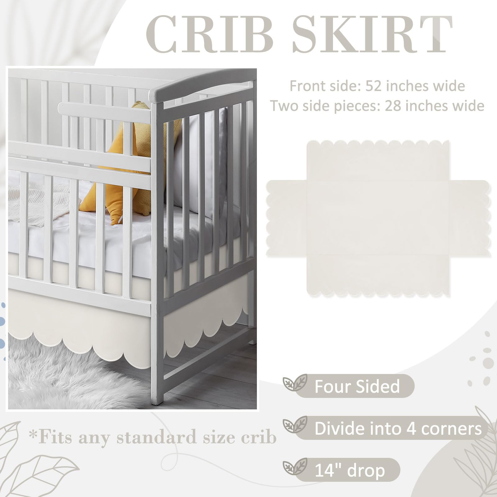 Scalloped Crib Skirt with 14 Inch Pleated Drop