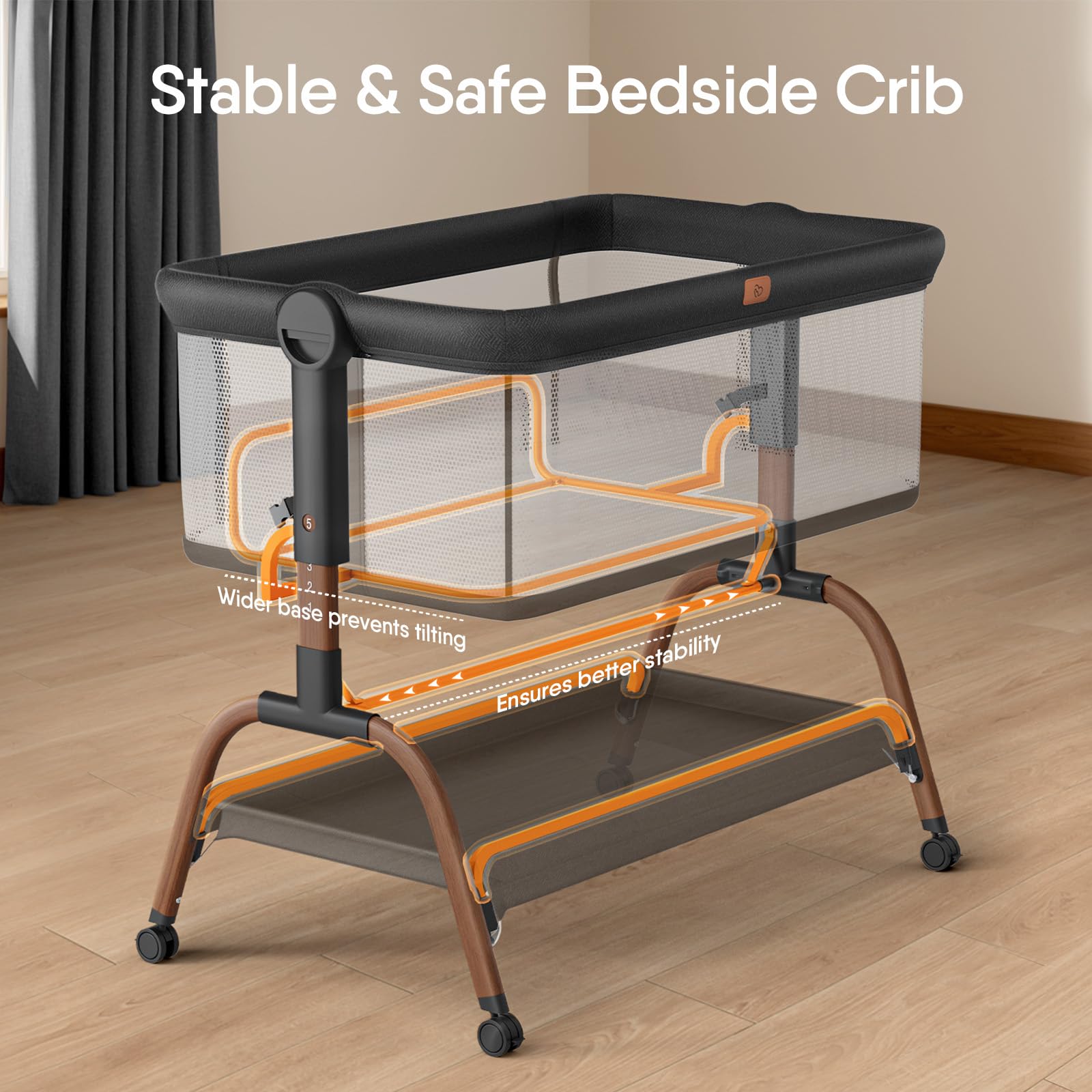 3-in-1 Bedside Bassinet with Adjustable Height