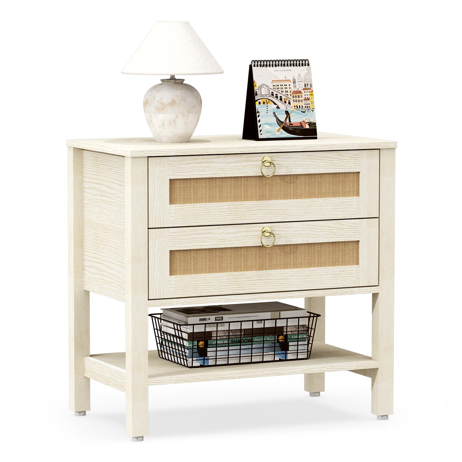 Night Stand with Drawers and Storage Shelf - Large Nightstands