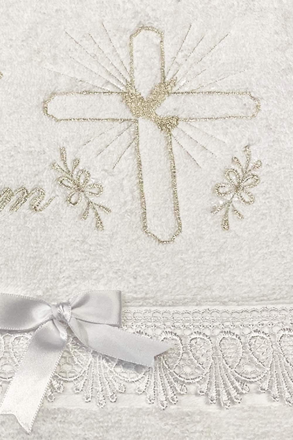 White Baptism Towel for Boys and Girls - 100% Cotton for Christening Godchild Gift LDS