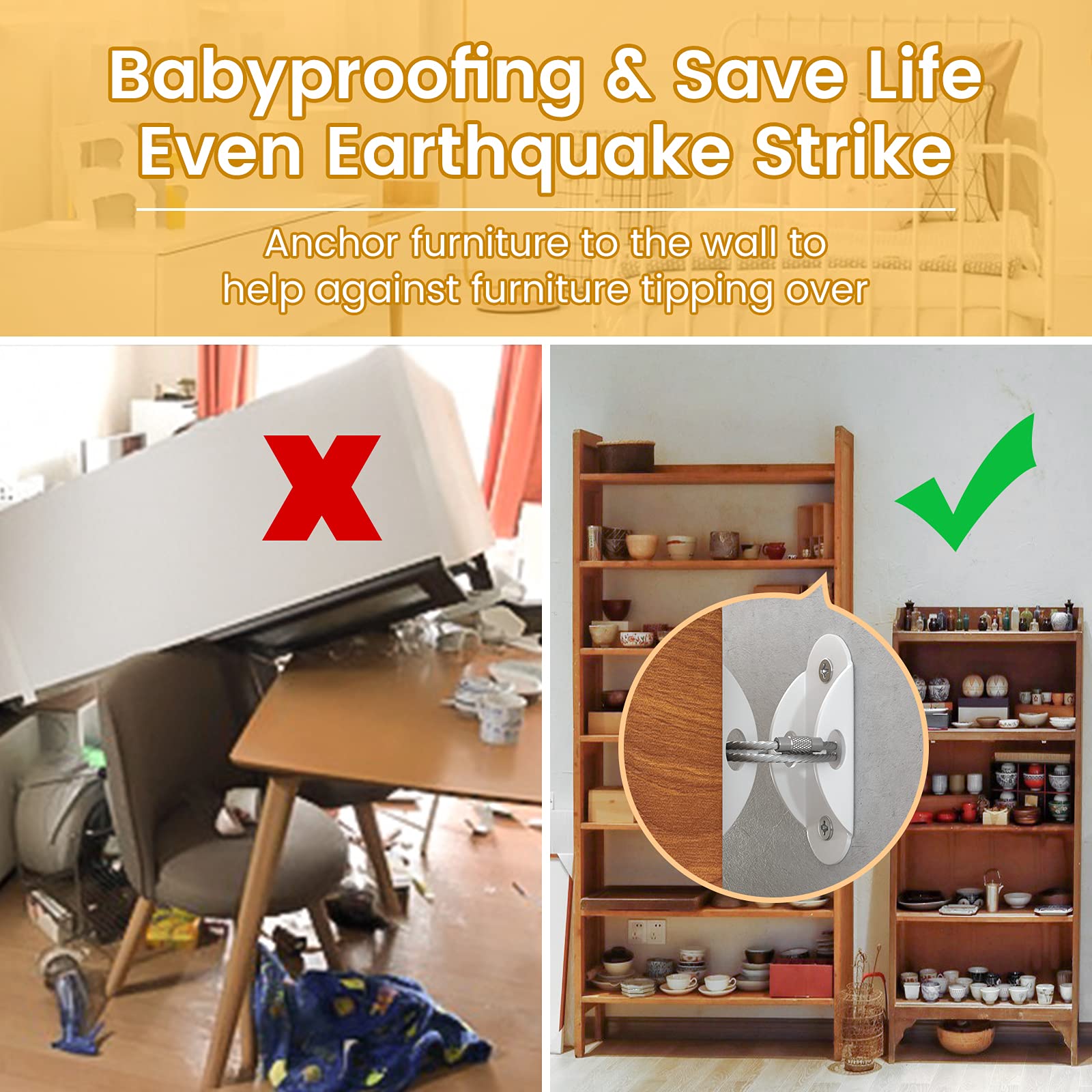 Furniture Anchors Anti-Tip Safety Straps for Baby Proofing