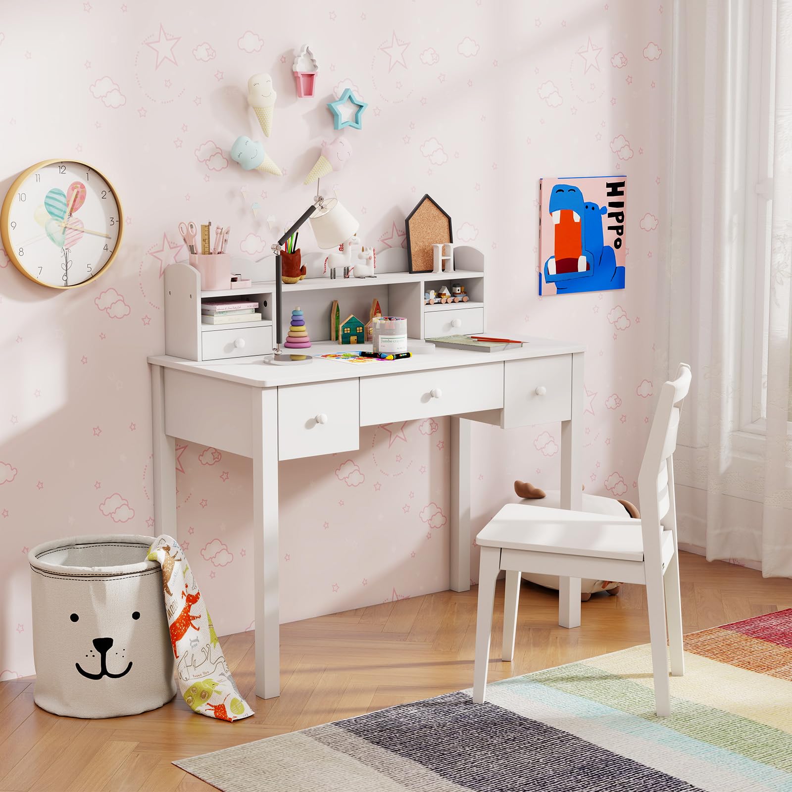 White Writing Desk with Hutch and Drawers 40 Inch