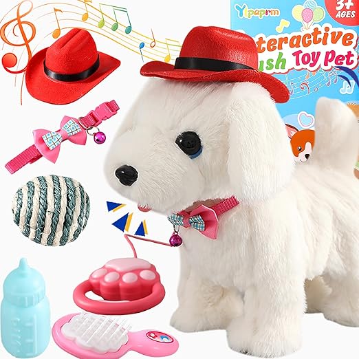 Walking Dog Toy for Kid Girl Puppy Toy Licking Barking with Leash