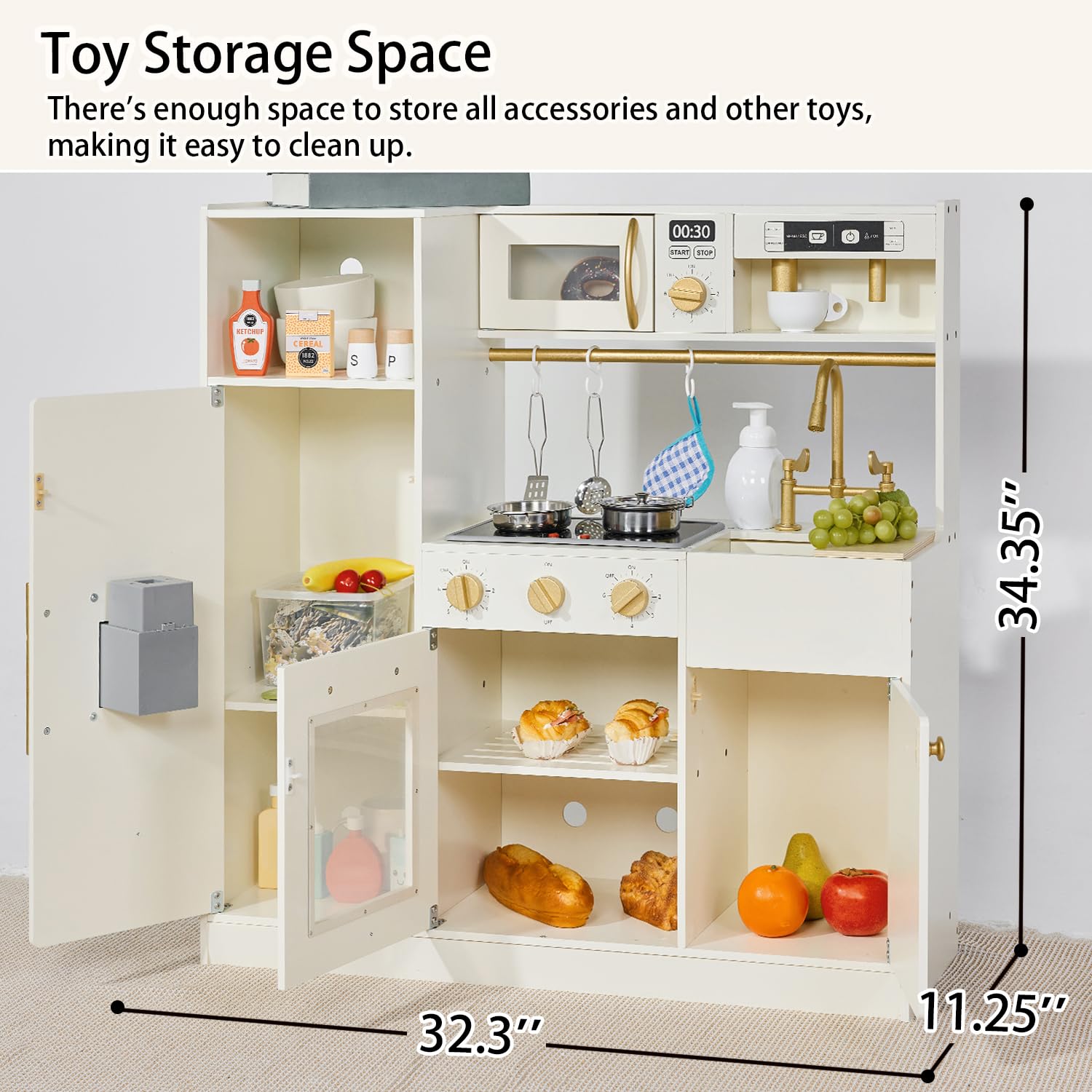 Wooden Play Kitchen Set with Lights and Sounds