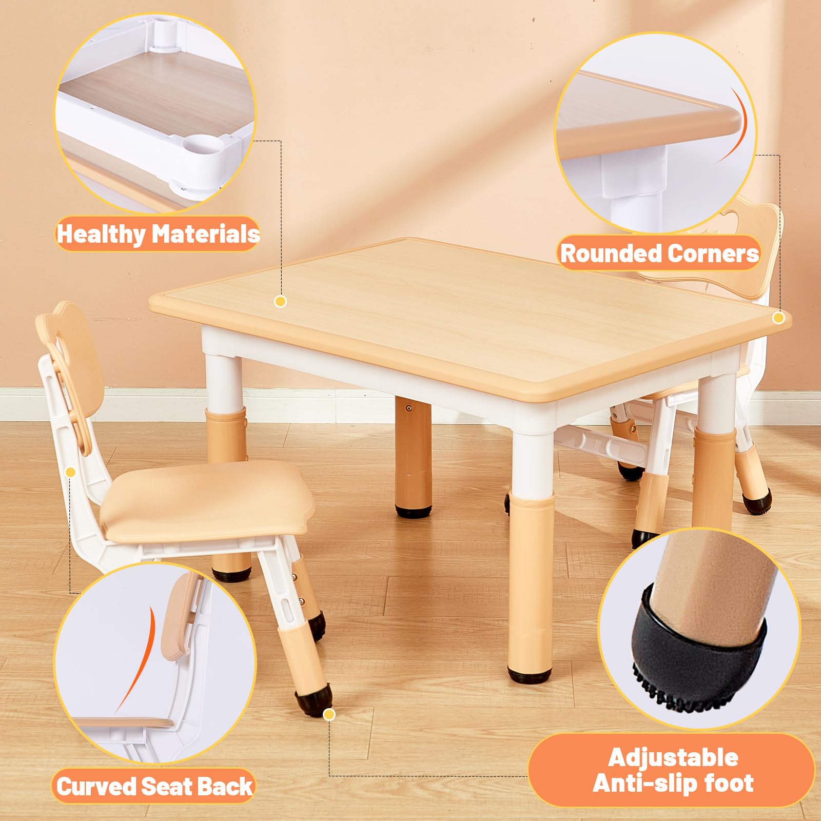 Height Adjustable Kids Table and Chair Set for Ages 3-8