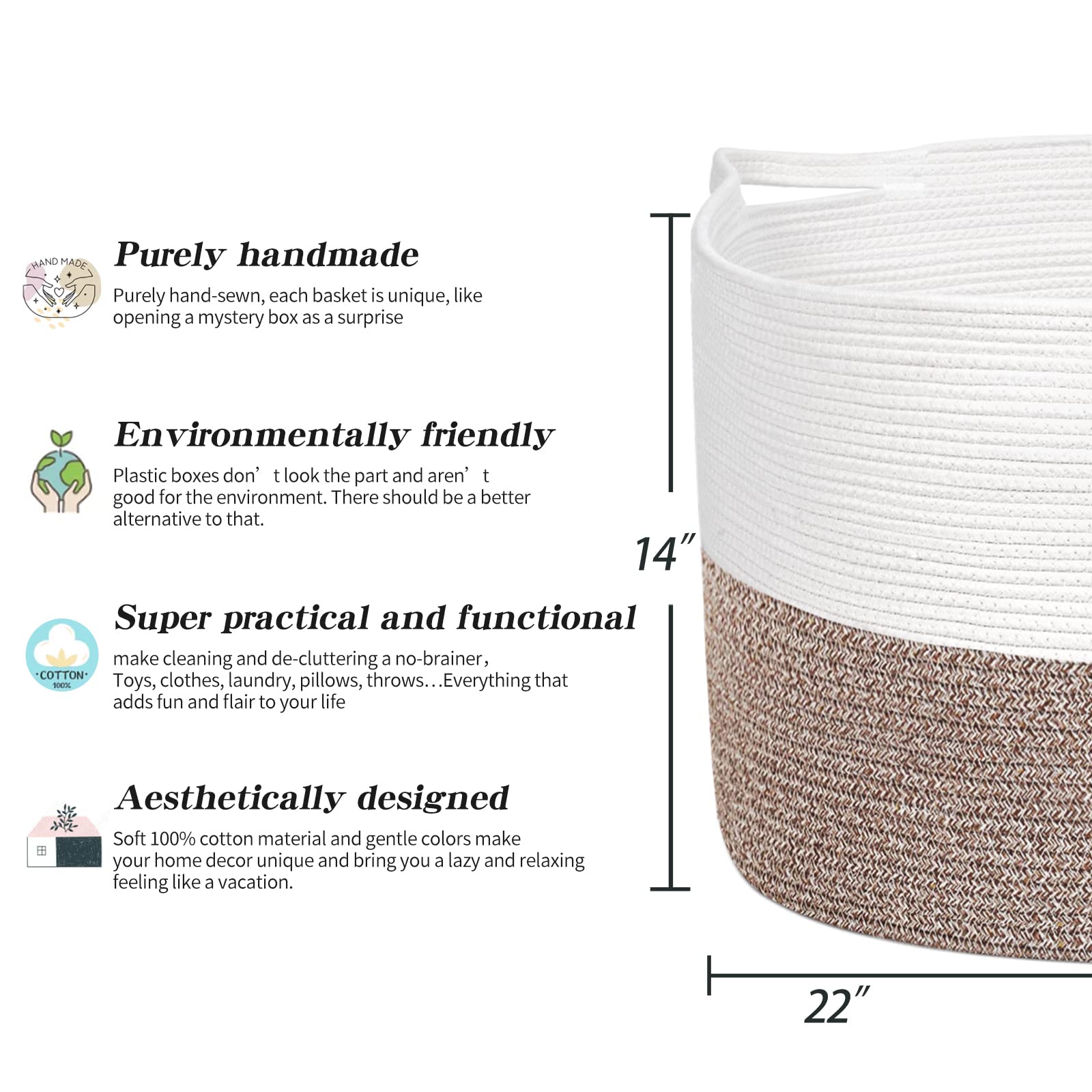 Extra Large Cotton Rope Storage Basket 22" x 14"