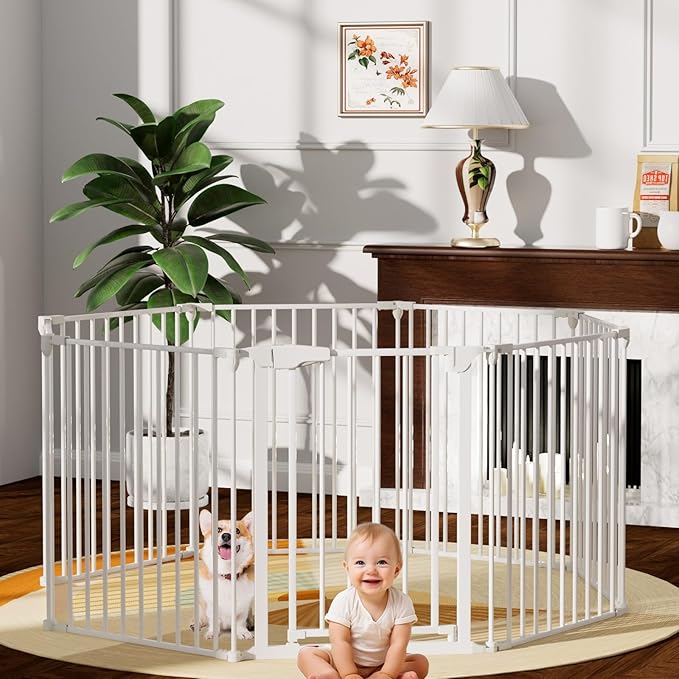 150" Extra Wide Baby Gate, 30" Tall Dog Gate Pet Gate Adjustable Width Child Play