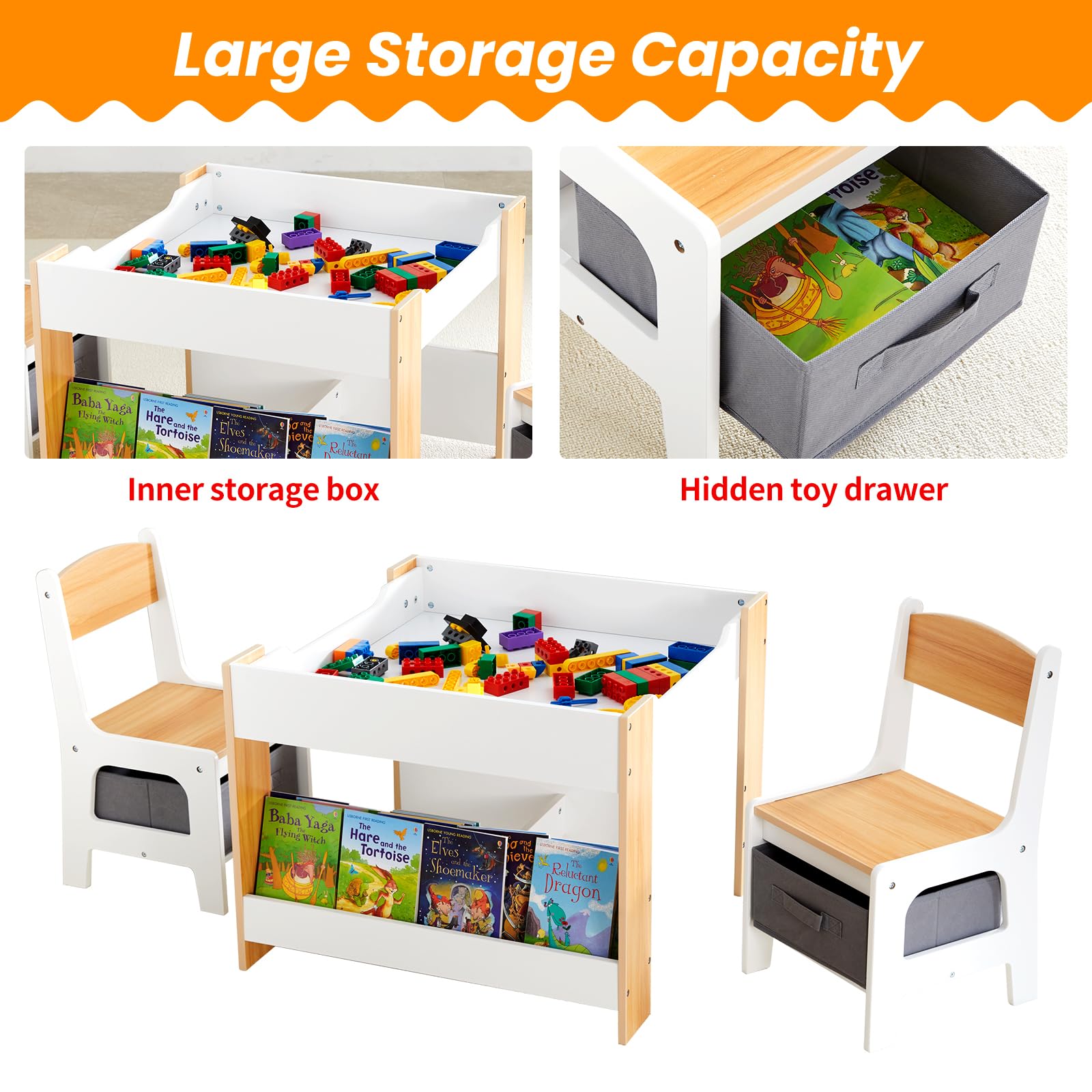 4-in-1 Kids Table and Chair Set with Storage