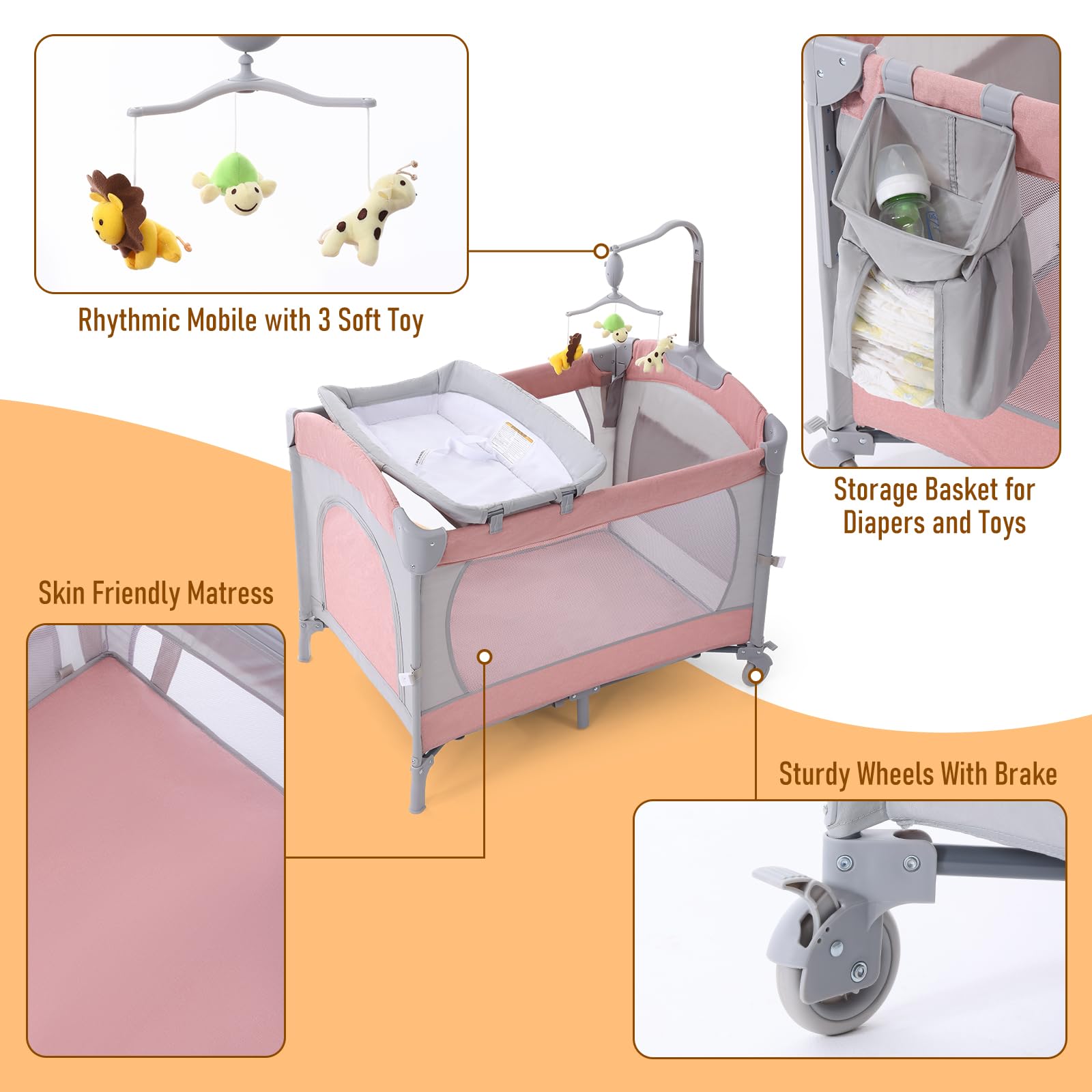 5-in-1 Baby Bassinet with Changing Table and Playpen