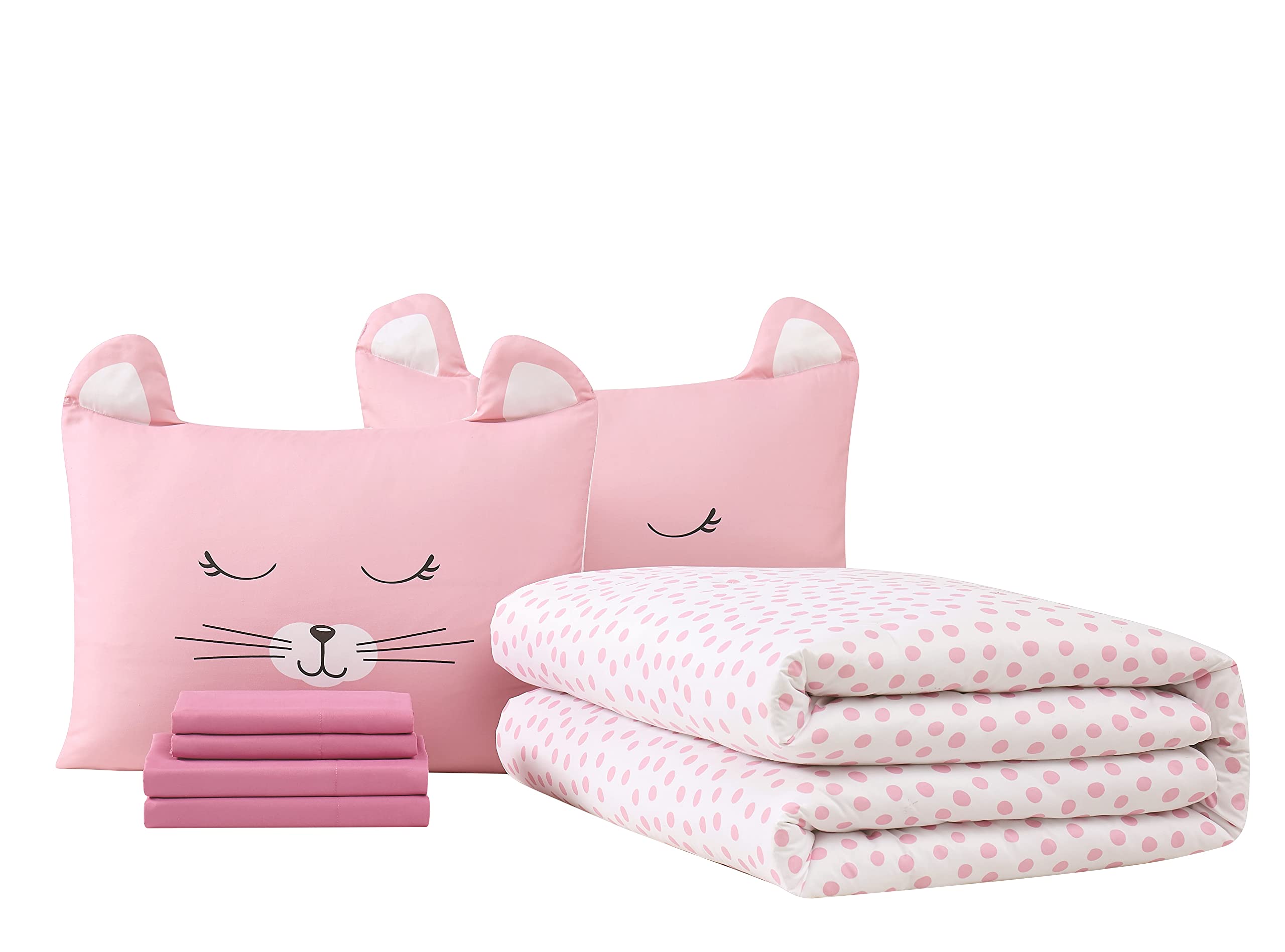 Cat Nap Pink and White Polyester 7-Piece Queen Bed in a Bag