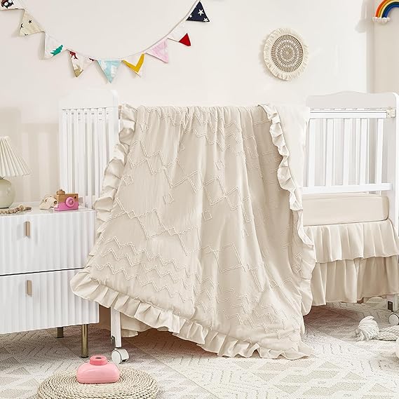 3-Piece Tufted Ruffle Crib Bedding Set for Girls