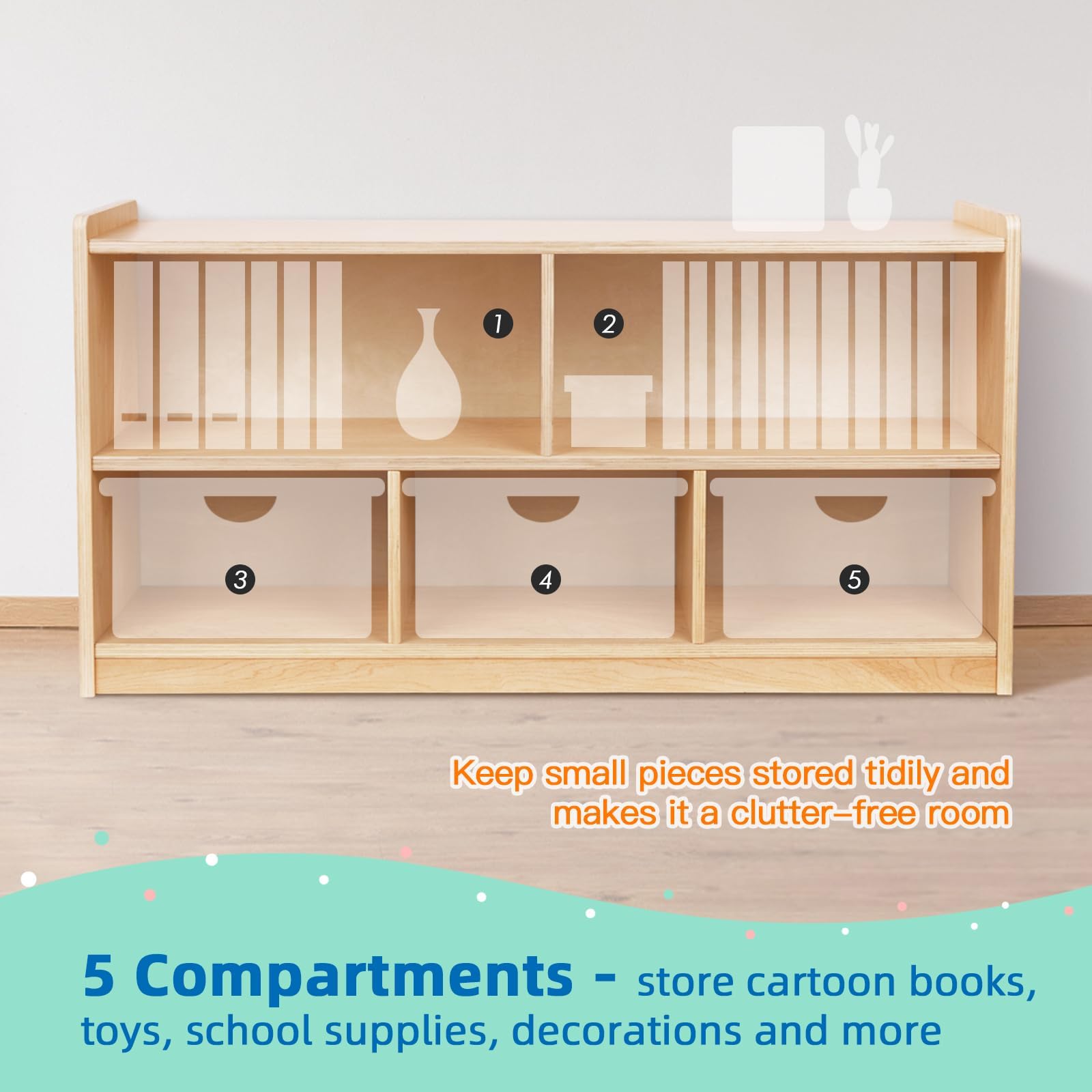 5-Section Wooden Storage Cabinet for Kids