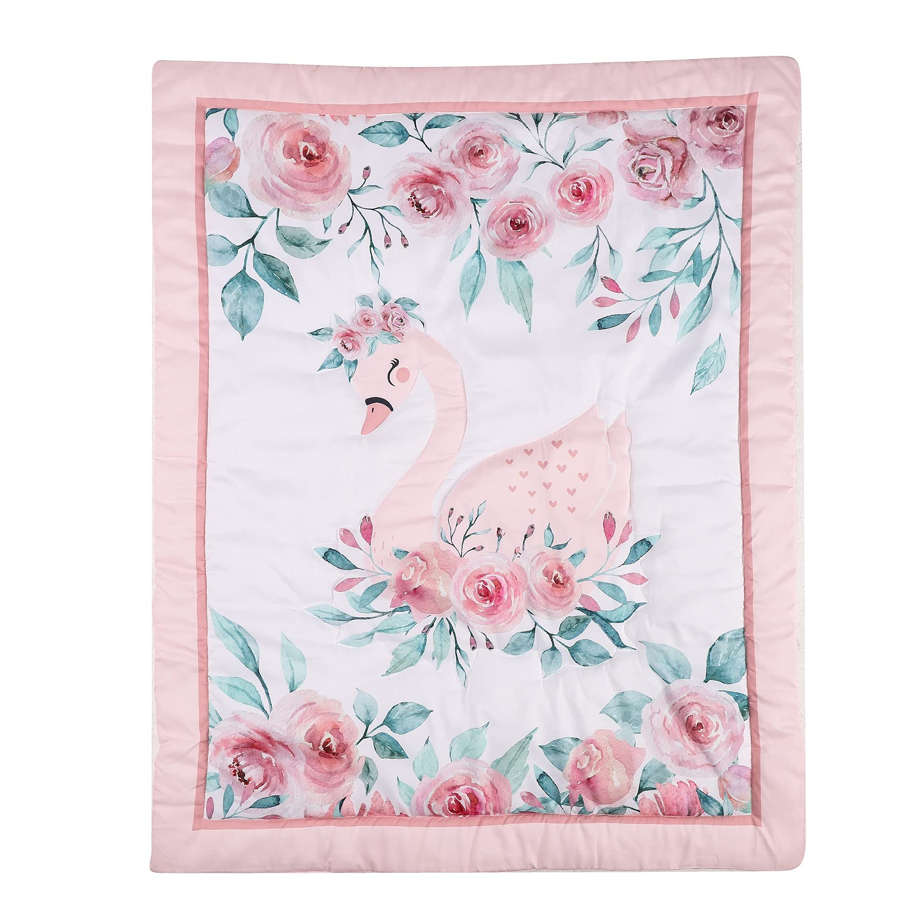 Pink Floral Swan Crib Bedding Set for Baby Girls