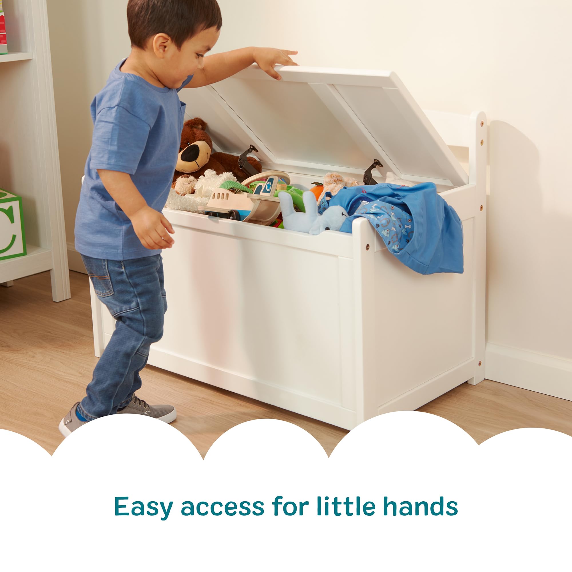 Wooden Toy Storage Chest with Safety-Hinged Lid
