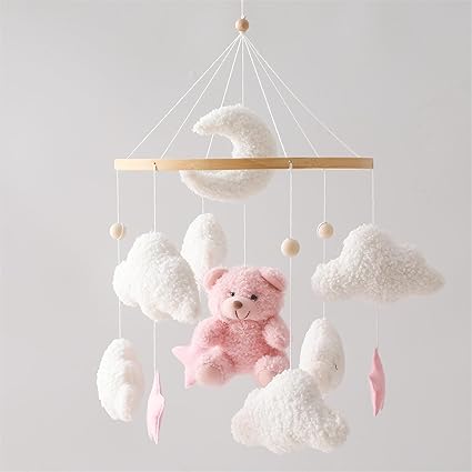 Baby Crib Mobile Bear Nursery Mobile for Boys Girls Teddy Velvet Mobile Nursery