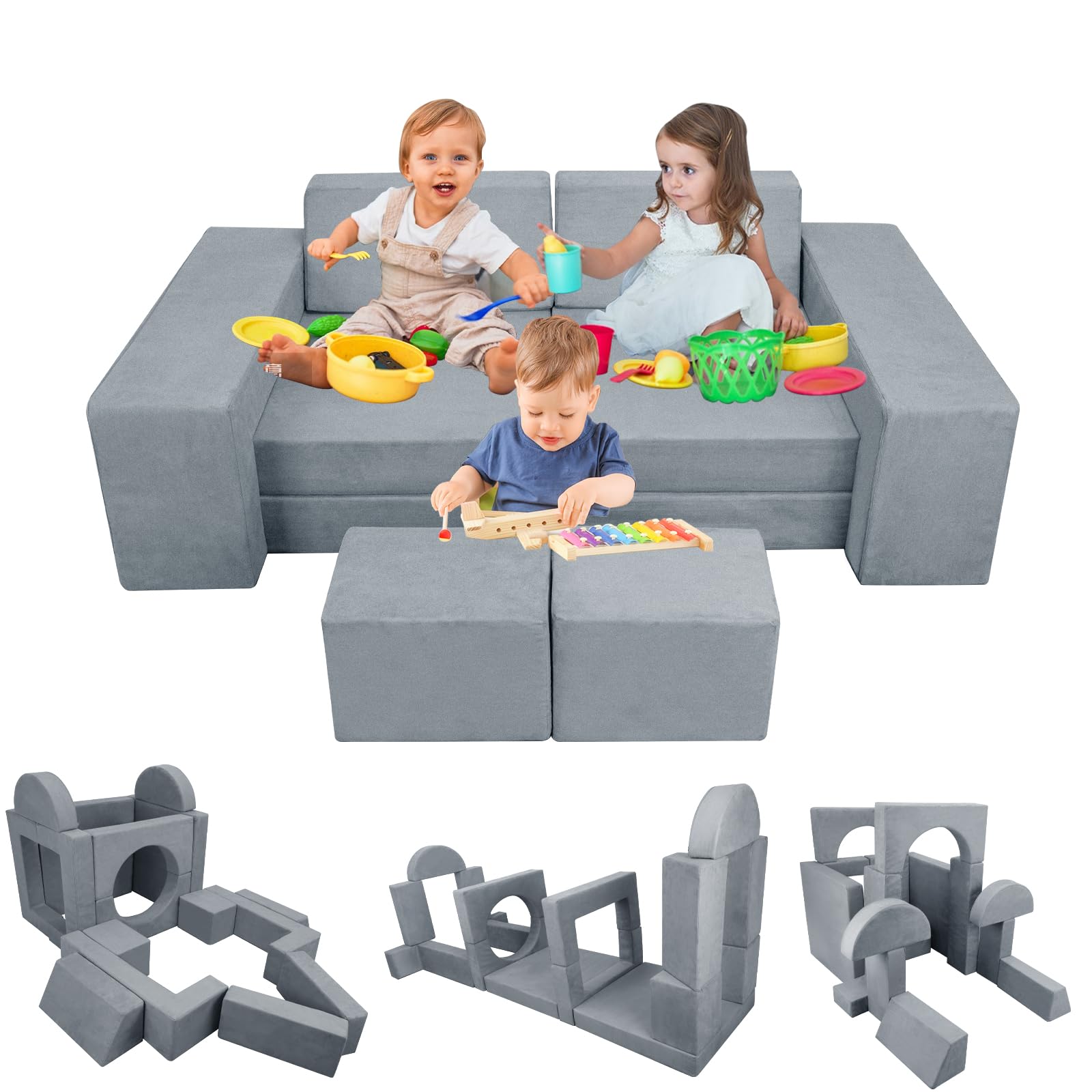 Kids Couch Toddler Sofa, Modular Kids Play Couch, Convertible Foam Climbing Sofa