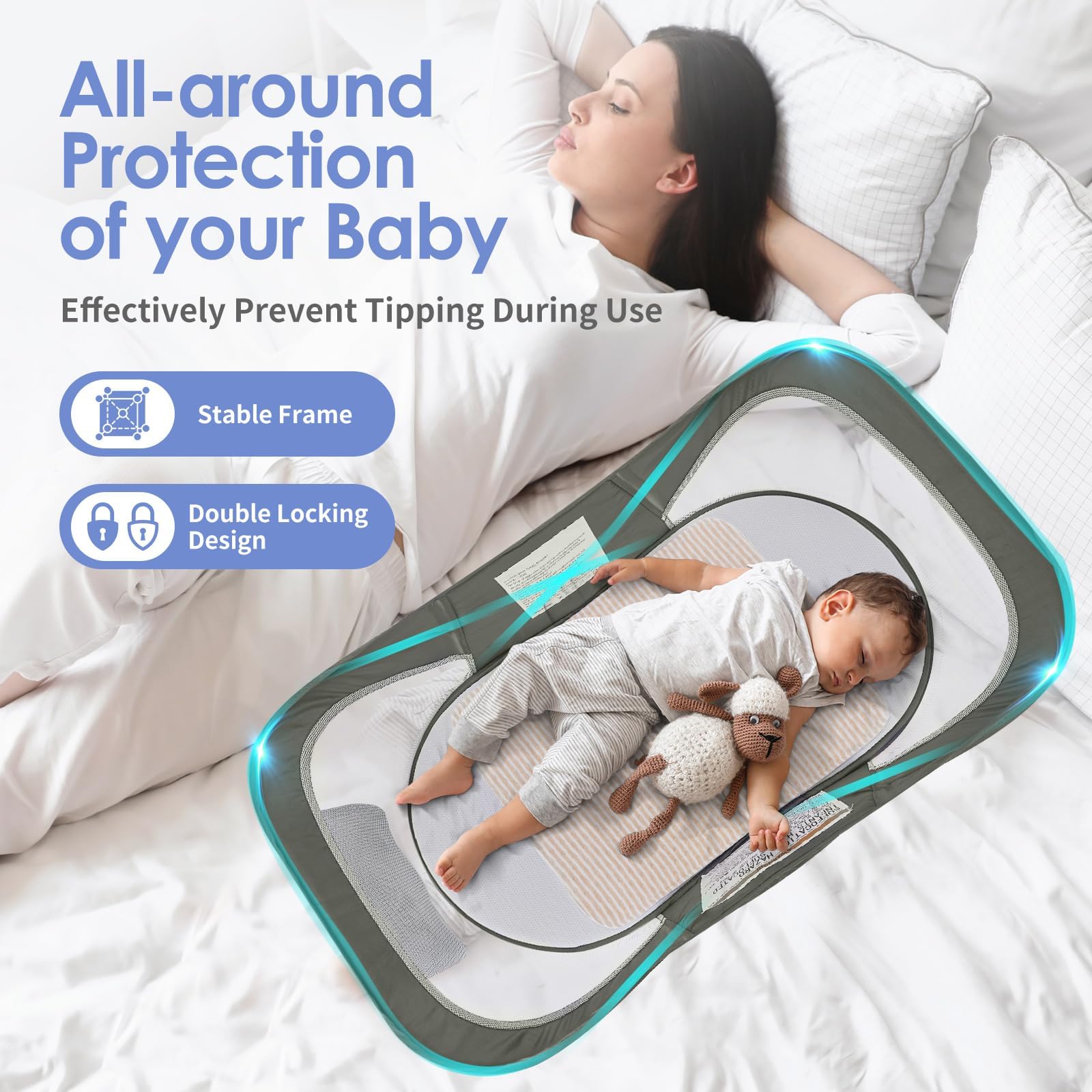 Portable Baby Bassinet with Mosquito Net and Sunshade