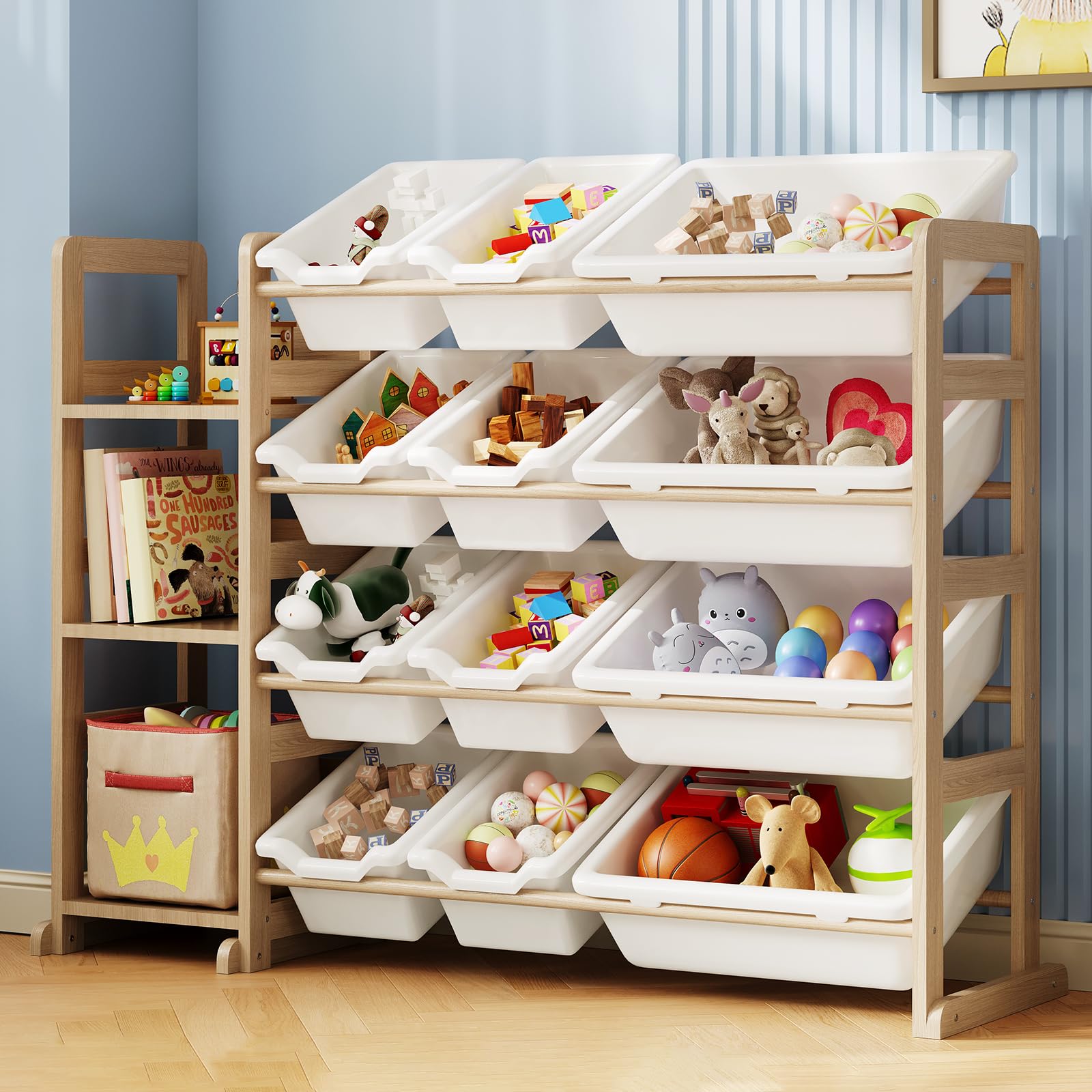 Toy Storage Organizer with Bookshelf and 12 Bins