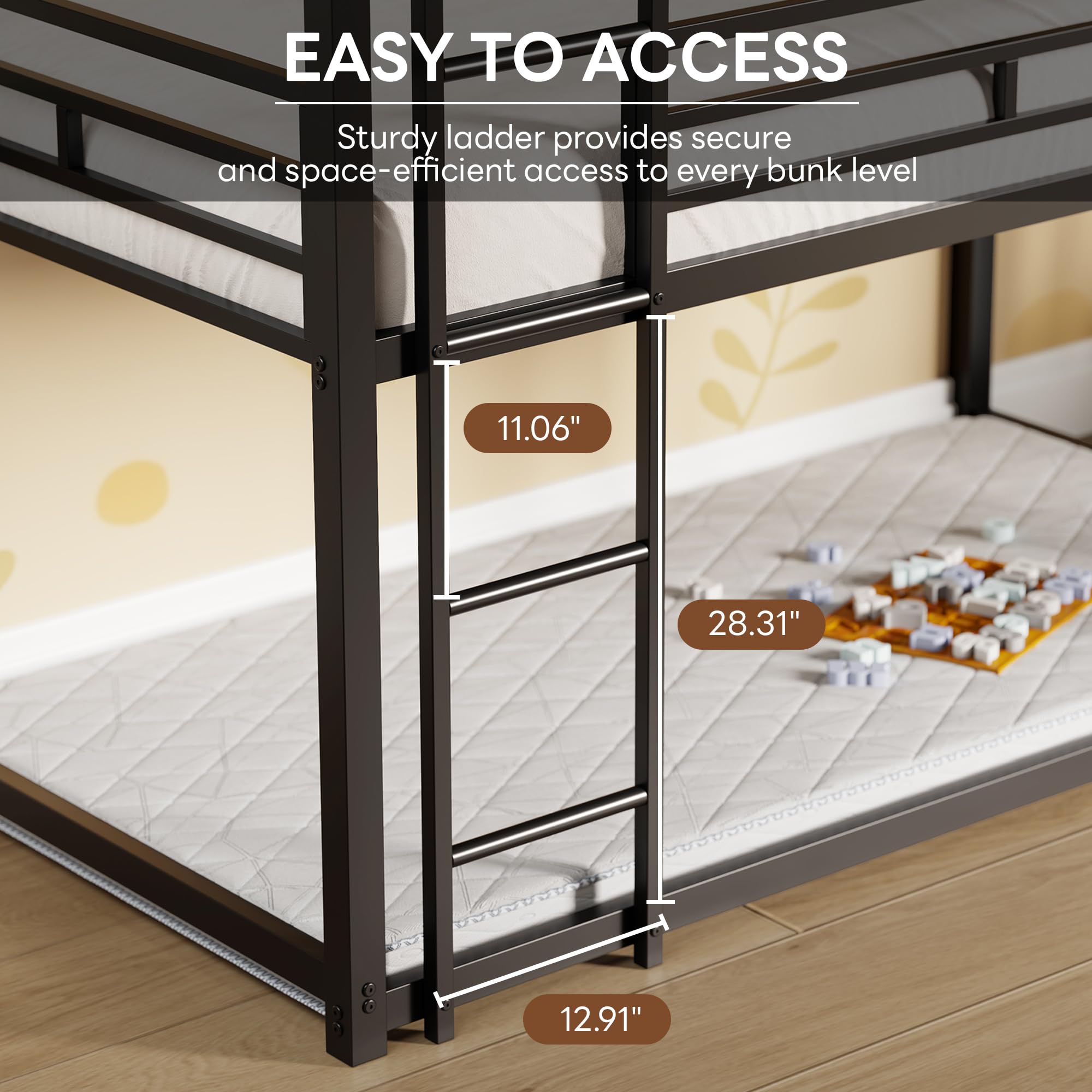 Triple Bunk Bed Twin Over Twin Over Twin with Guardrails