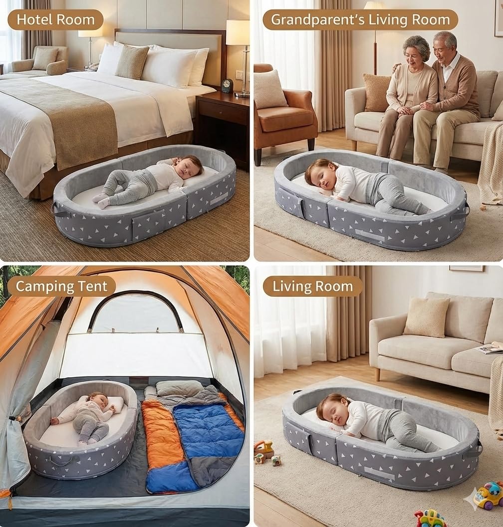 Portable Foldable Toddler Travel Bed with Sides