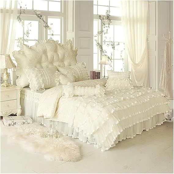 Princess Style Lace Pink Bedding Set Luxury Twin Queen King Size Bed Set