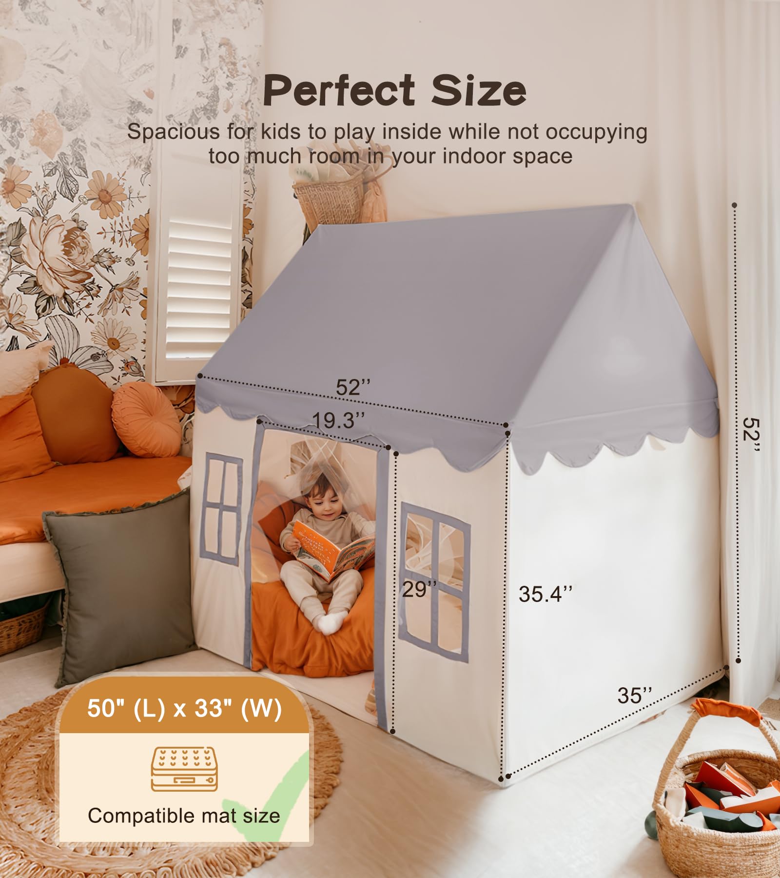 Kids Play Tent with Mat and Star Lights