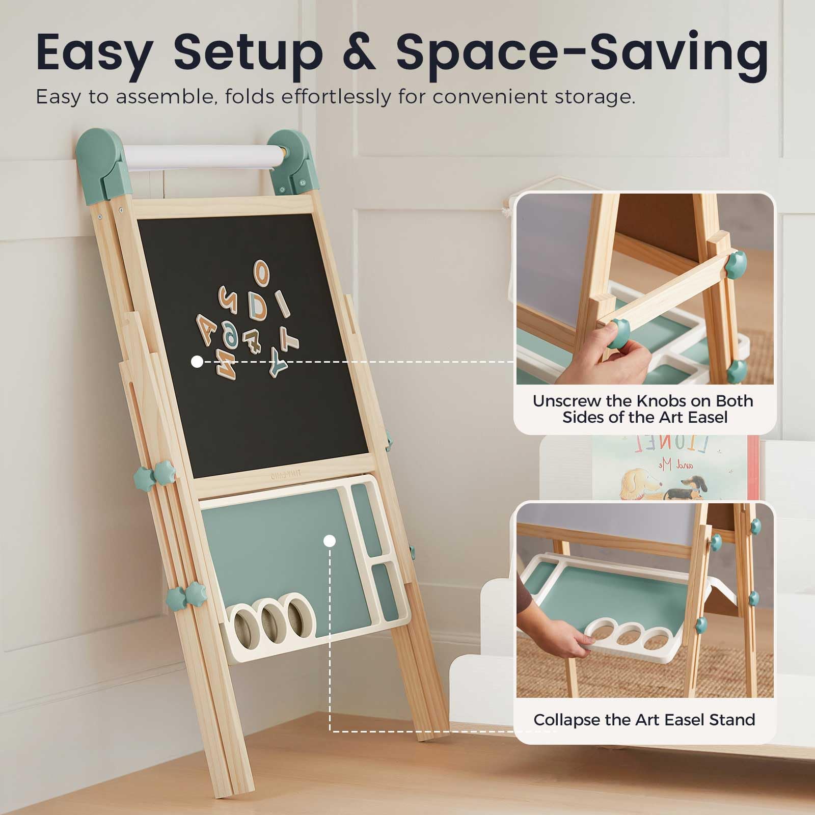 Double-Sided Magnetic Kids Art Easel with Paper Roll