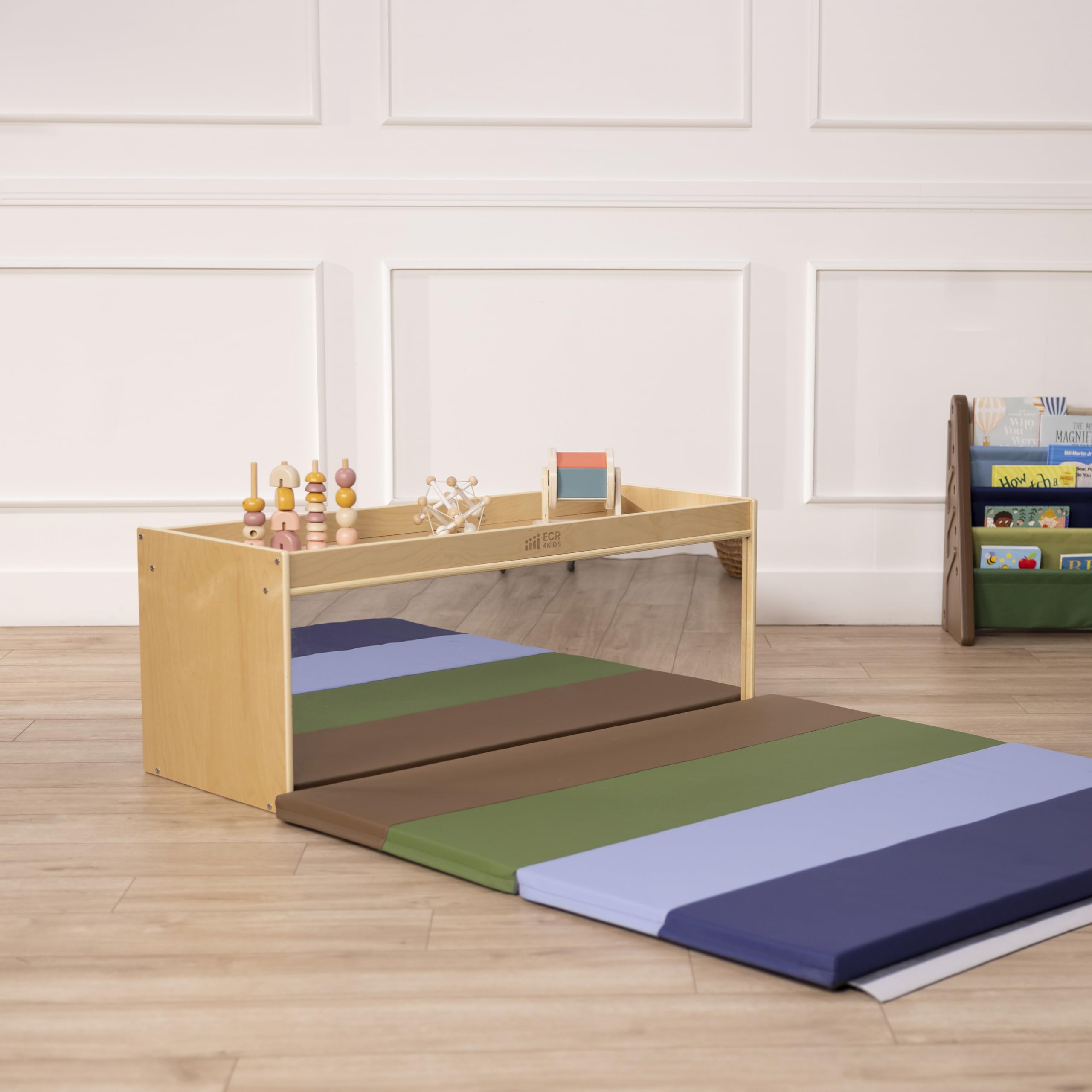 Storage Cabinet with Activity Top and Mirror, Classroom Furniture, Natural