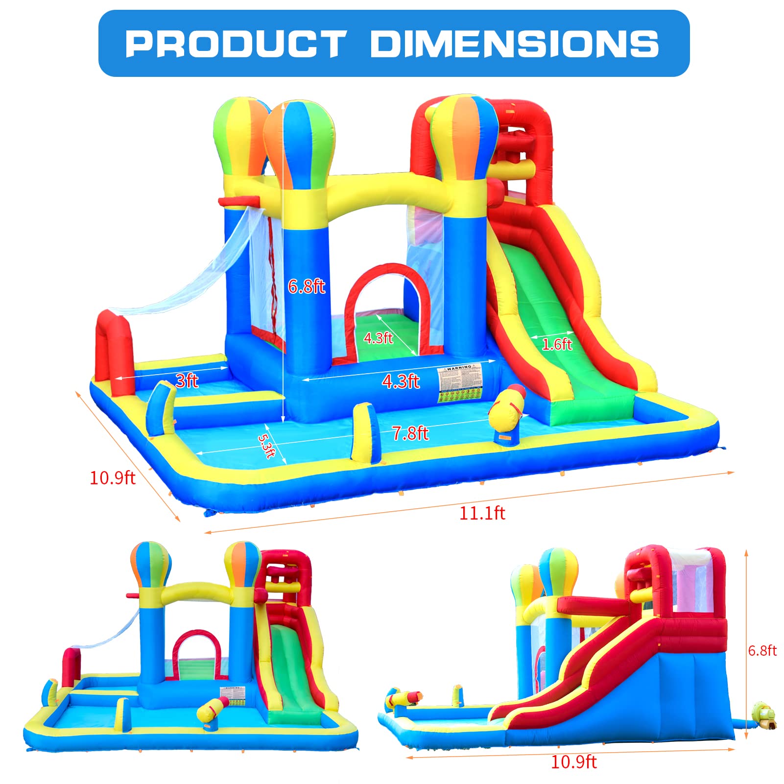 Inflatable Bounce House with Water Slide and Splash Pools