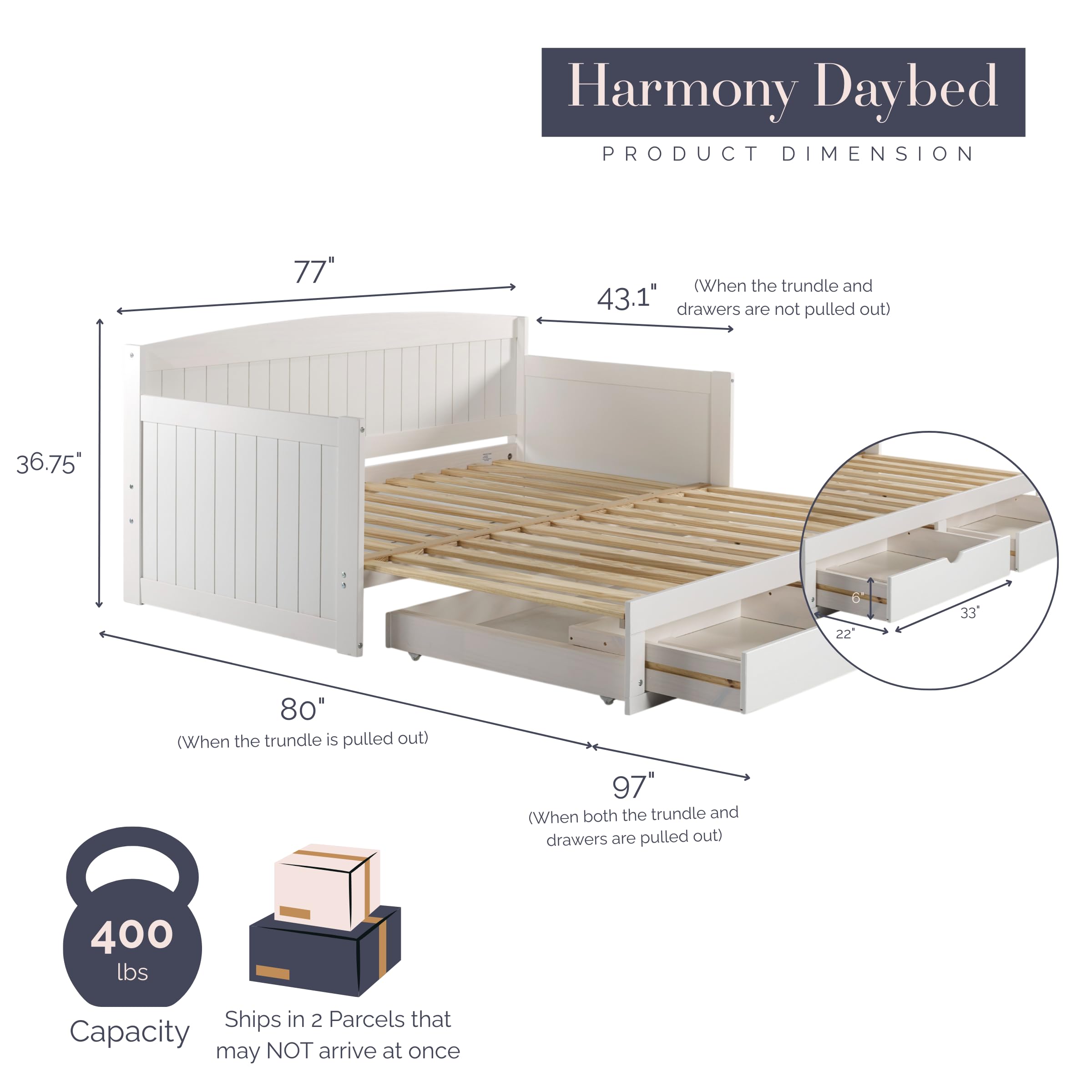 Twin to King Daybed with Trundle and Storage Drawers