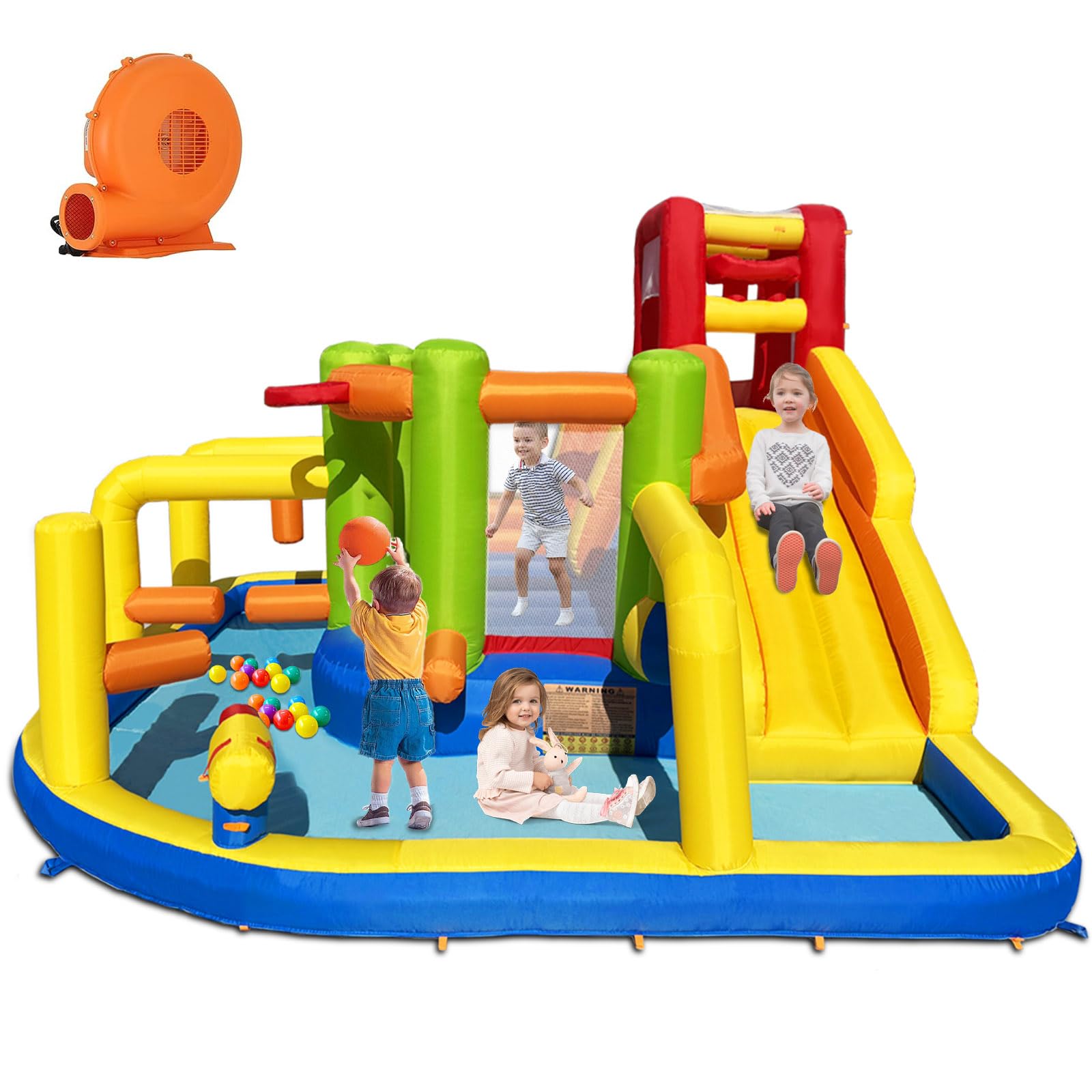 Inflatable Obstacle Bounce House Water Park with Slides and Climbing Wall