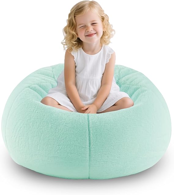 Modern Soft Fluffy Bean Bag Chair with Faux Rabbit Fur Cover, Memory Foam Bean Bag Chair