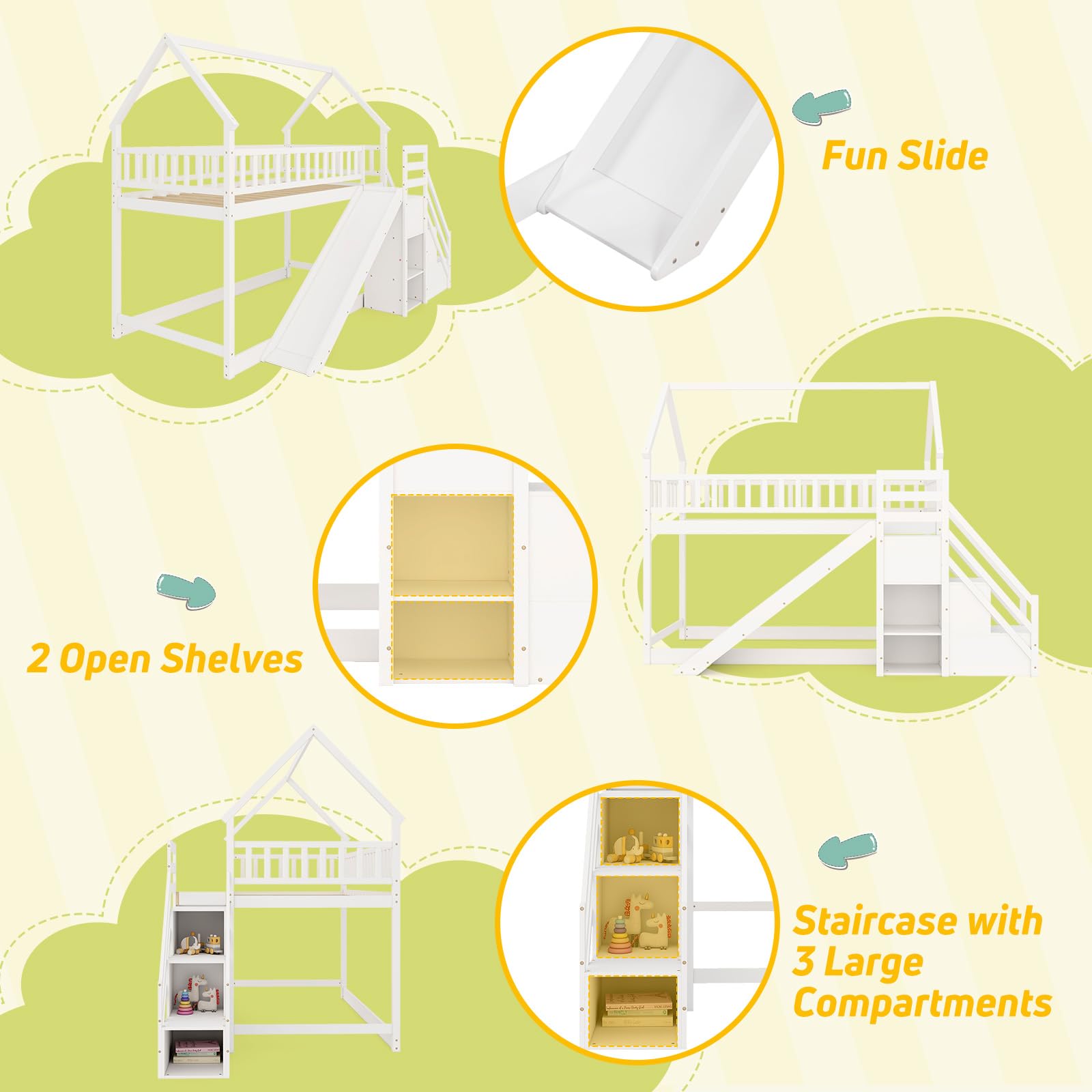 Twin Bunk Bed with Slide and Stairs
