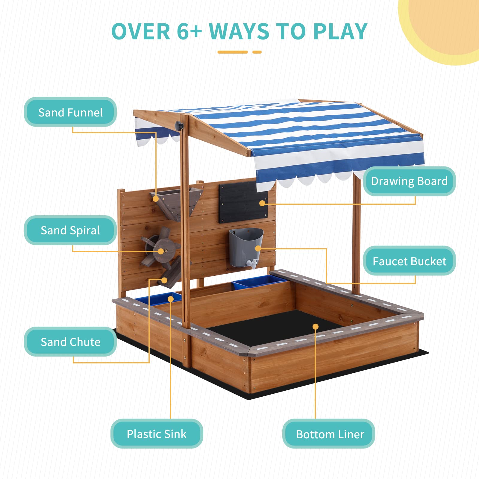 Wooden Sandbox with Roof and Canopy