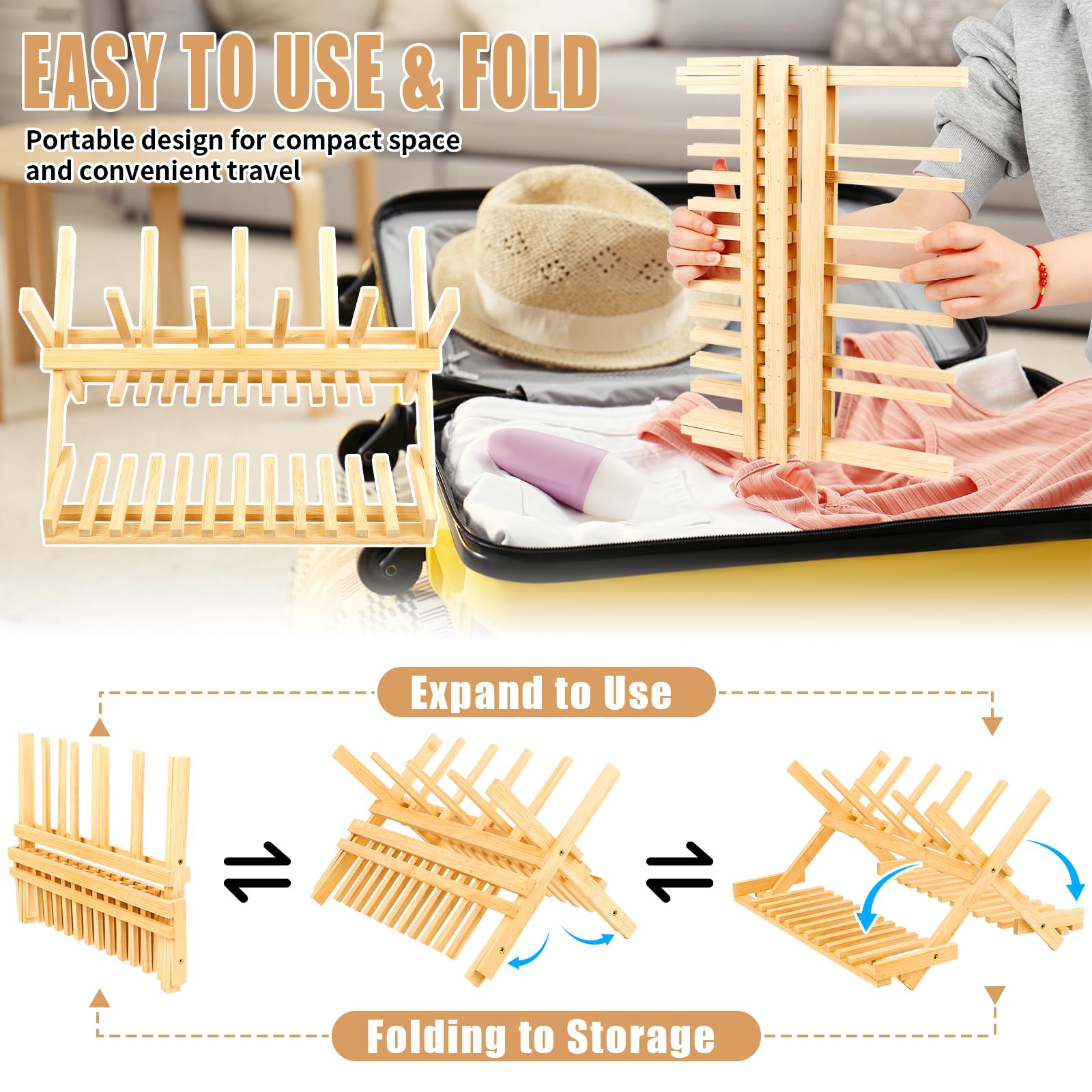 Baby Bottle Drying Rack, Foldable Bamboo Bottle Rack Dryer Space Saving