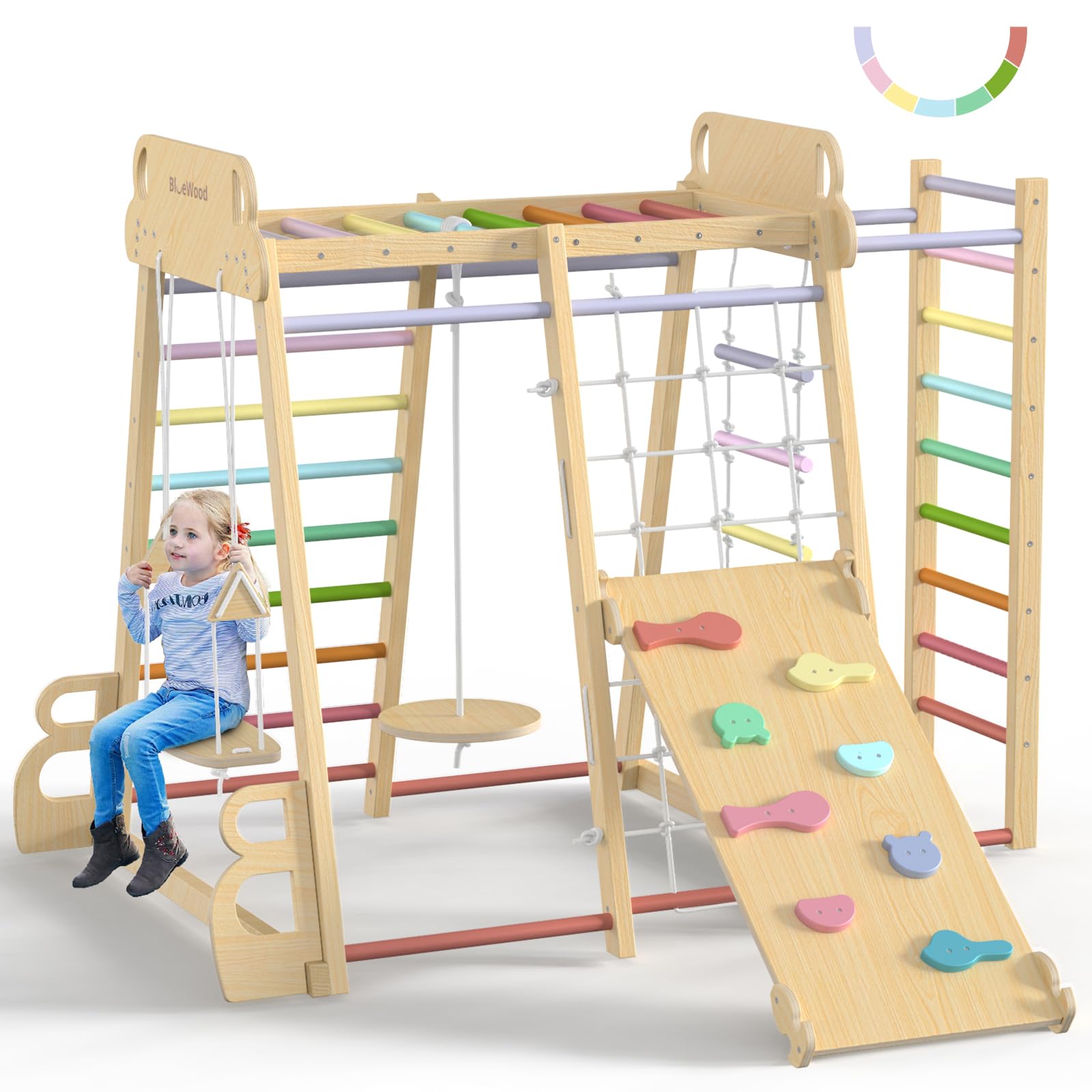 9-in-1 Indoor Jungle Gym Climbing Playset with Slide and Swing