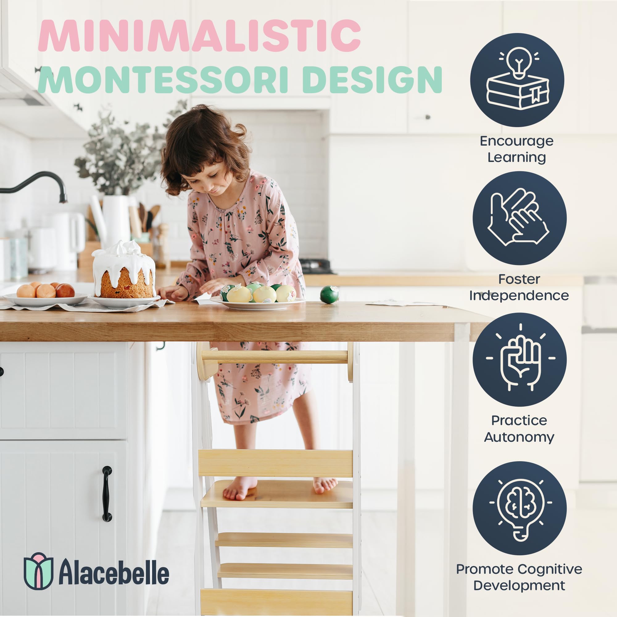 Adjustable Toddler Kitchen Step Stool with Safety Rails