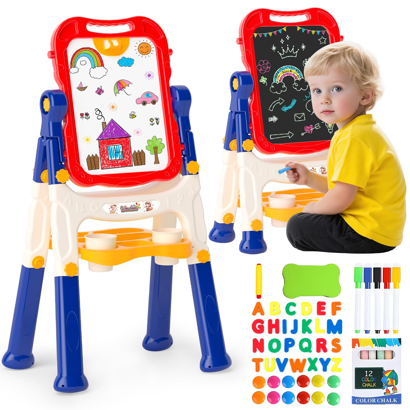 Easel for Kids,Toddler Toys for Ages 2-4, Double-Sided Magnetic Kids Art Easel for 2 Year Old Boy Birthday Gift,Toys for 3 Year Old Boy Dry Erase Boards,Drawing Boadrs for 2 3 4 5 Years Old Girl Gift