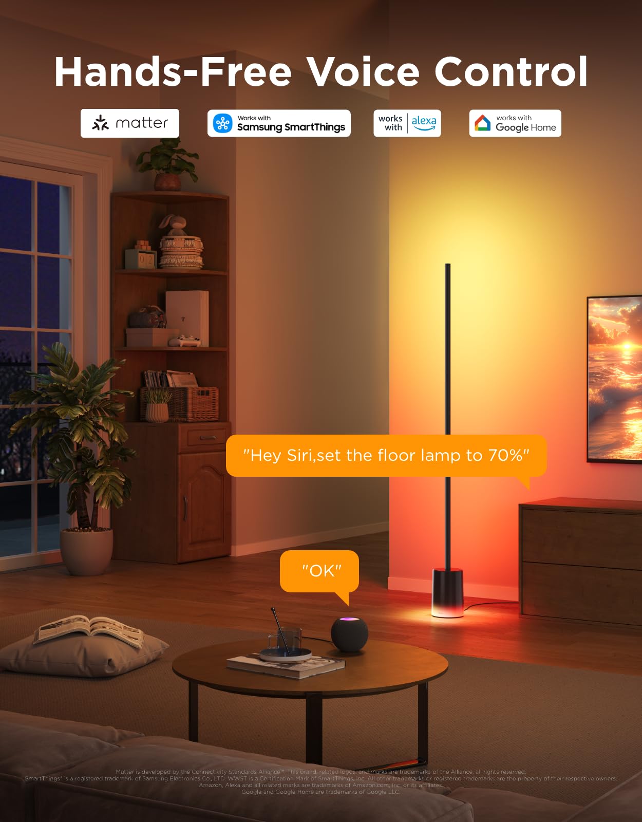 Smart RGBIC Floor Lamp with Matter Support and Music Sync