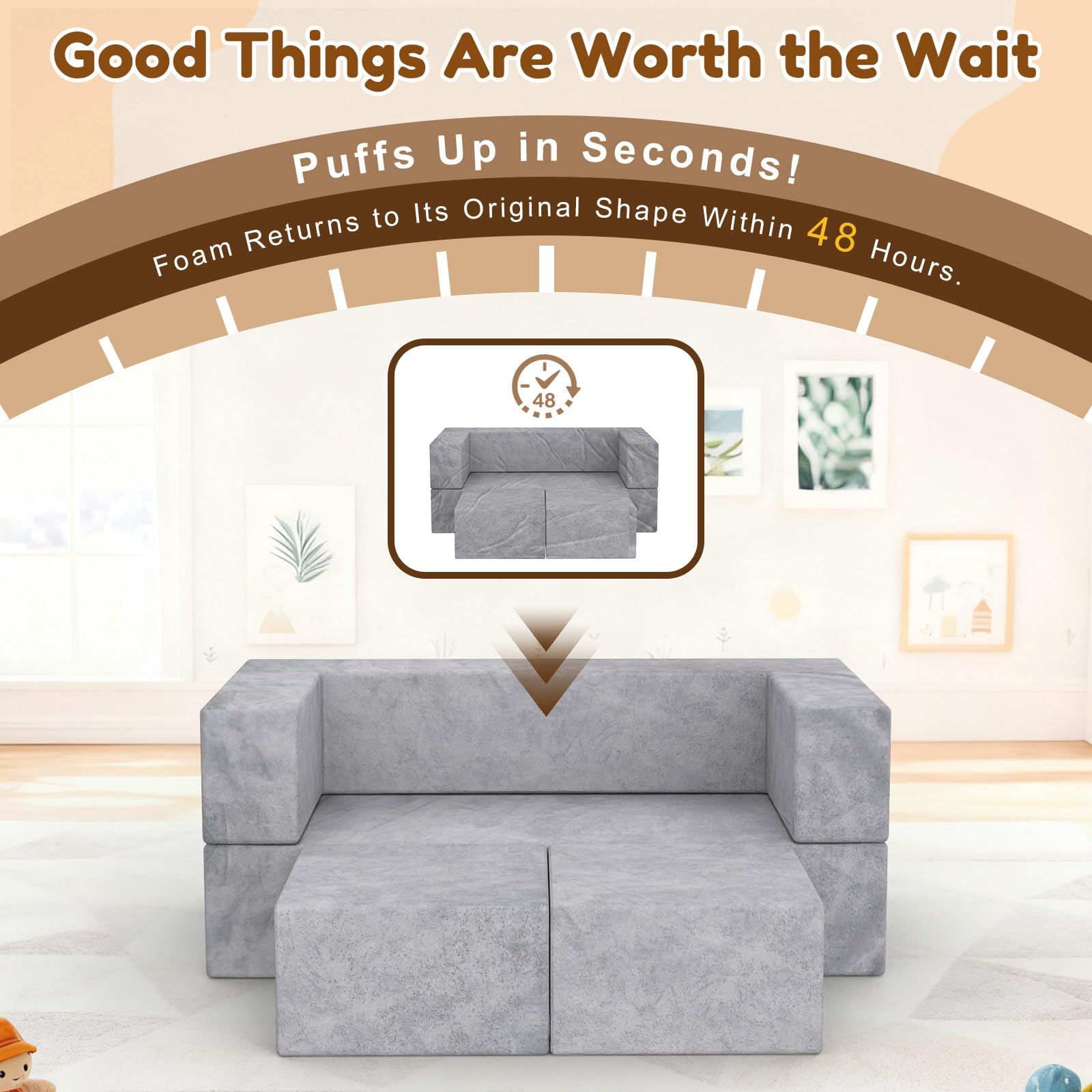 Modular Kids Play Couch 6-Piece Foam Set