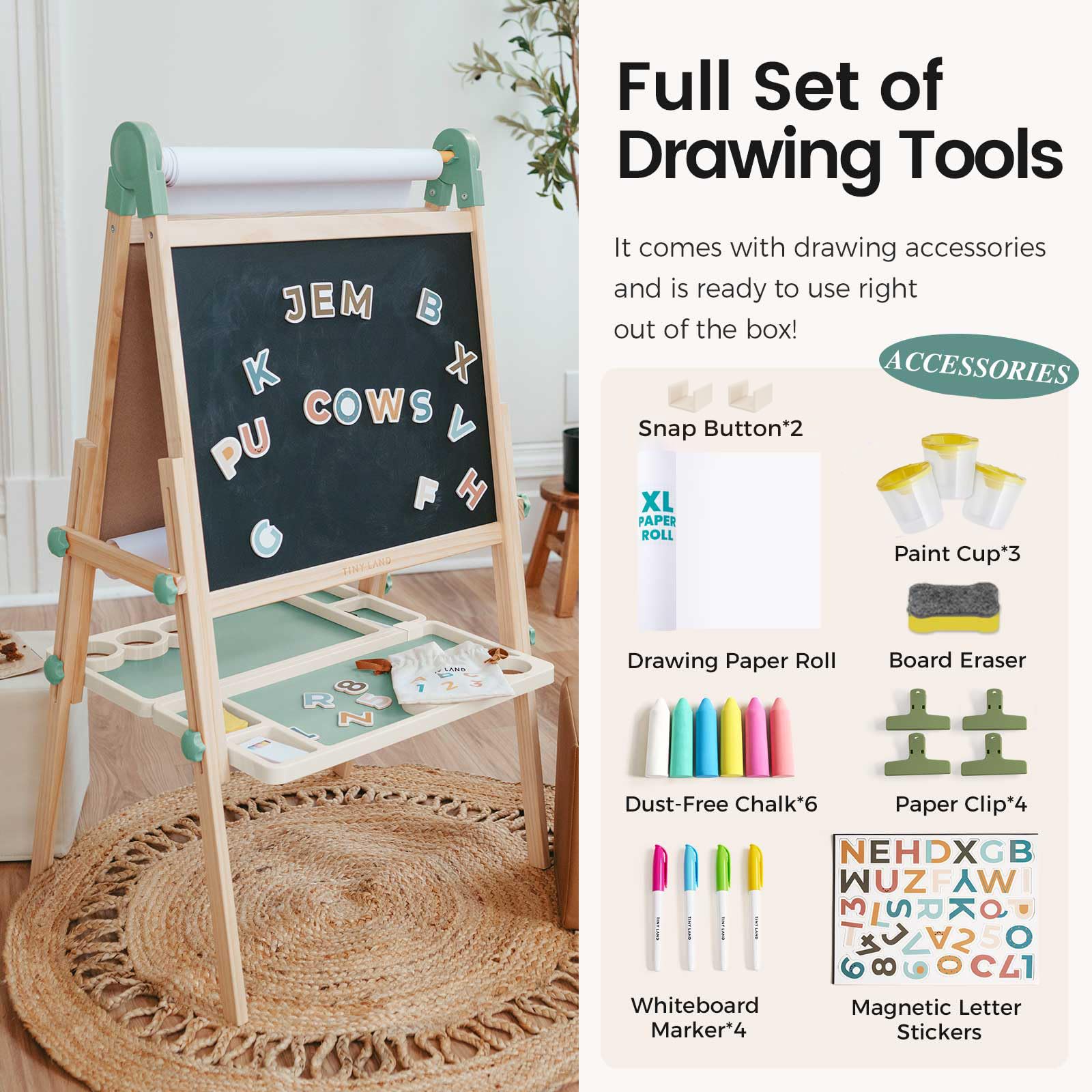 Double-Sided Magnetic Kids Art Easel with Paper Roll