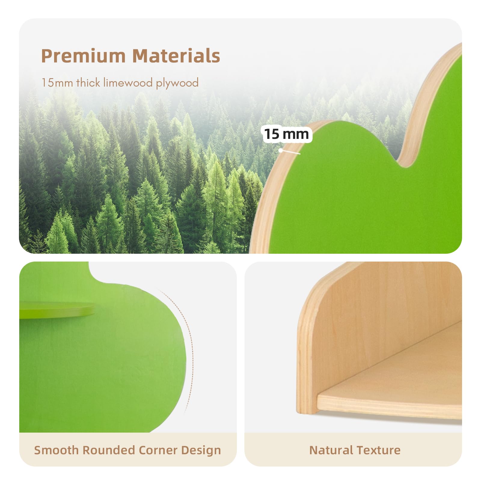 Tree Bookshelf Corner Storage for Kids Reading Nook