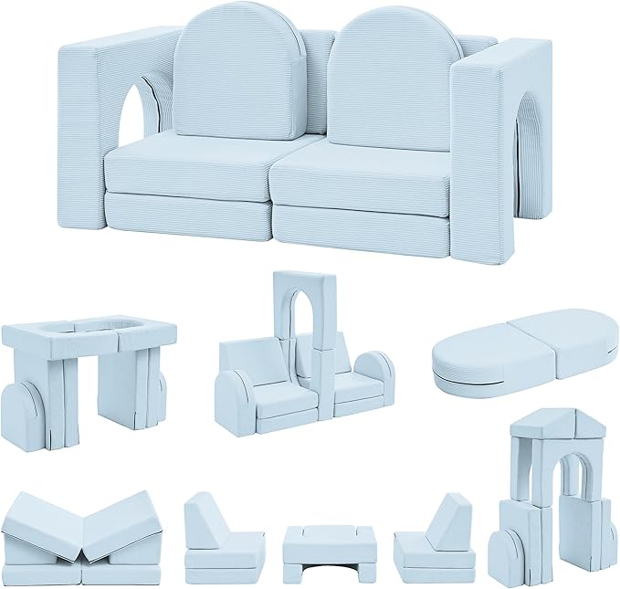 Kids Couch 10PCS, Modular Kids Play Couch for Playroom Bedroom, 10 in 1 Multifunctional
