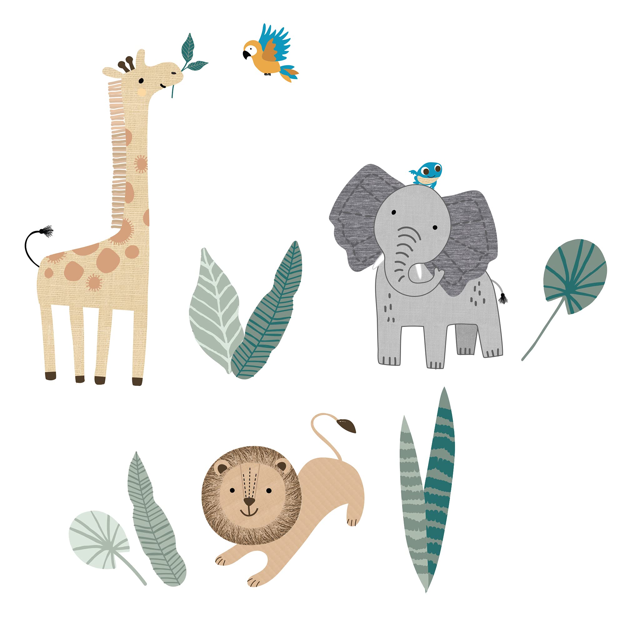 5-Piece Safari Animals Crib Bedding Set with Quilt and Fitted Sheet